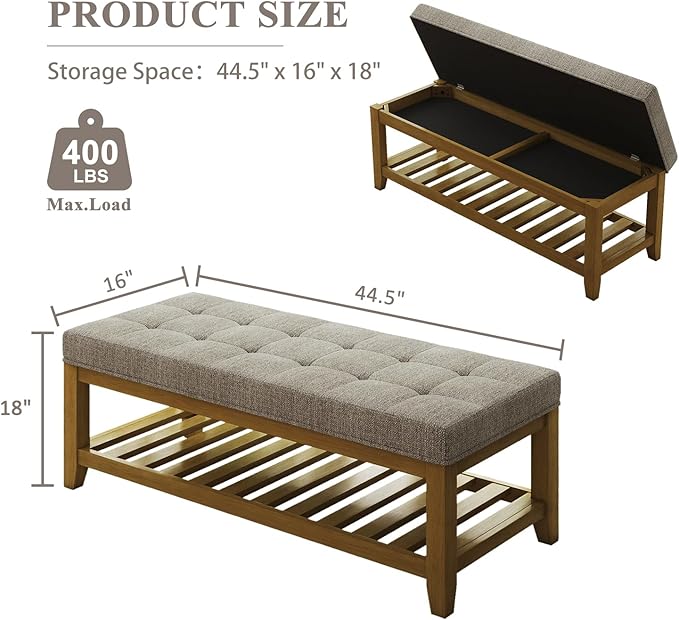 Befurtori Large Rectangular Upholstered Ottoman Bench, Linen Tufted Footrest