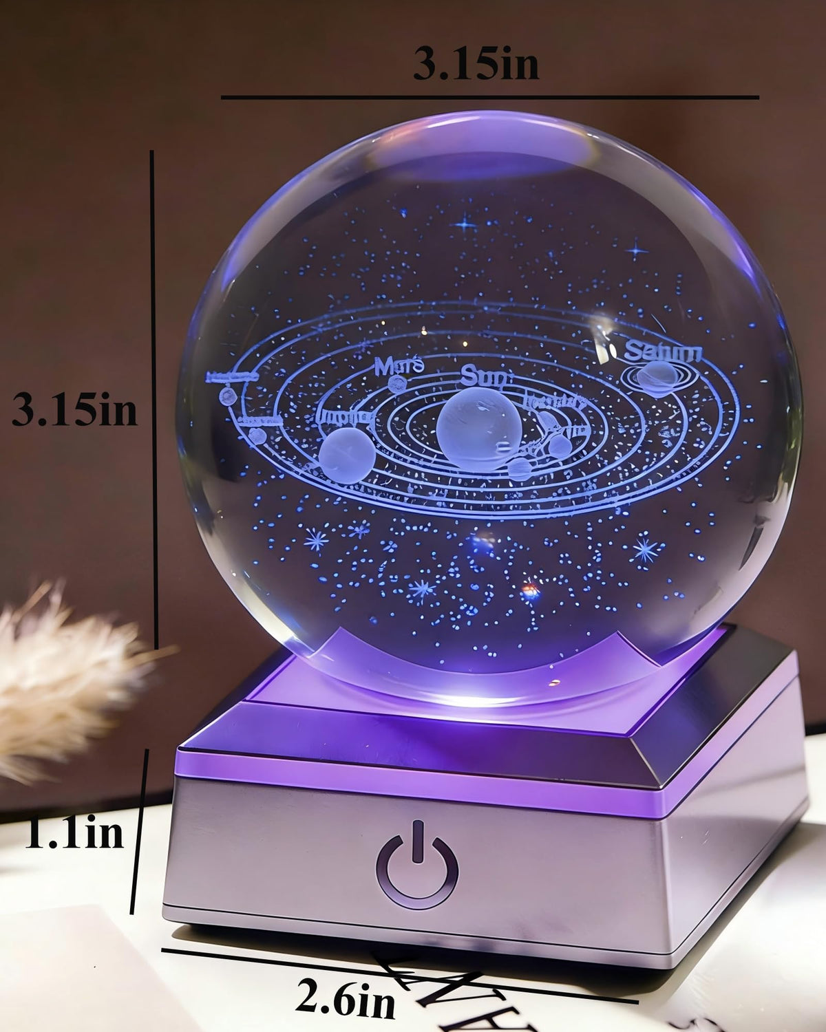3.14in 3D Solar System Crystal Ball Color Changing LED Night Light Base