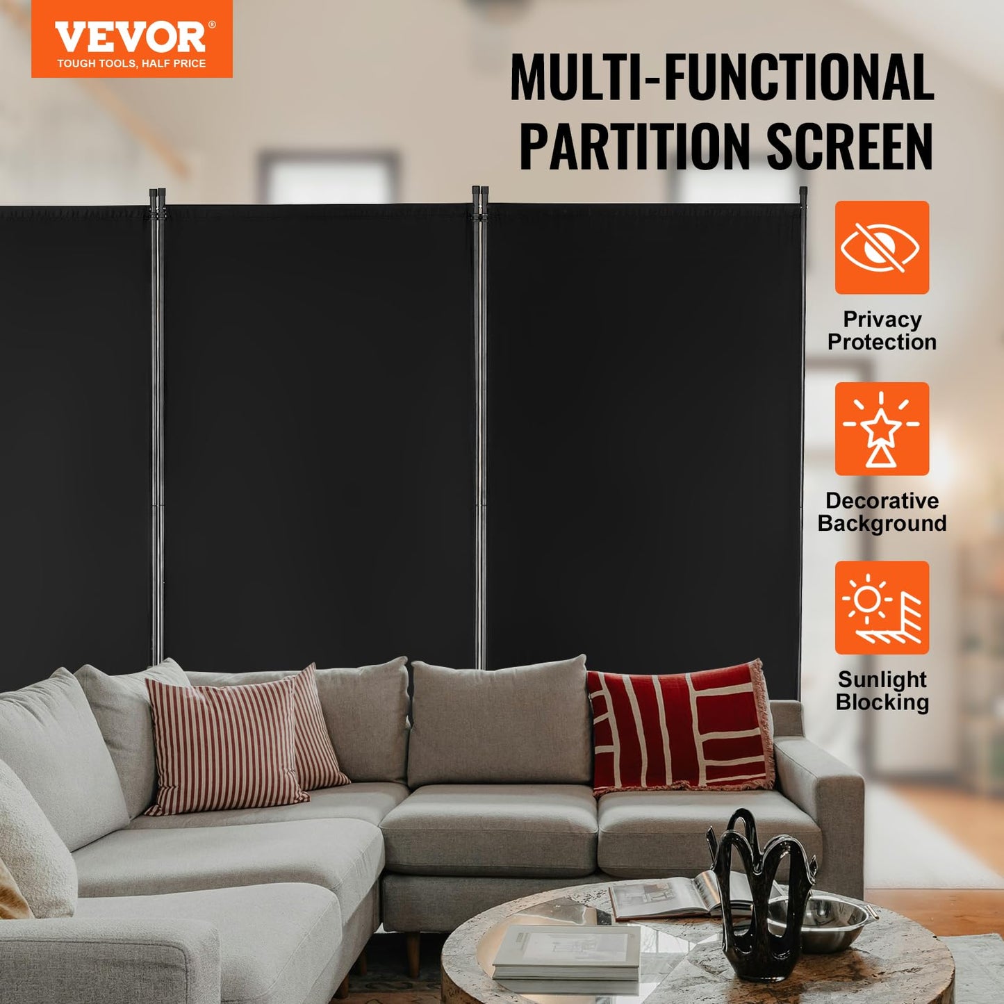VEVOR Room Divider, 3 Panel Room Divider, Folding Privacy Screen and Portable Partition Divider for Room Separation, Freestanding Room Partitions for Office, Bedroom, Black