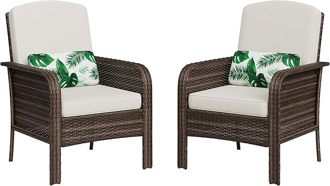 Garvee 2 Pieces Patio Furniture Set, Outdoor Wicker Chairs of 2, All Weather