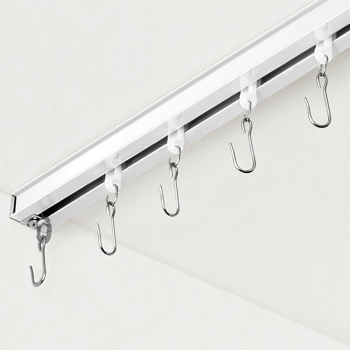 FELIDESIGN Curtain Track, Ceiling Curtain Track for Room Divider, Ceiling Mount Rail Set with Roller Hooks, White, 9ft - 12ft
