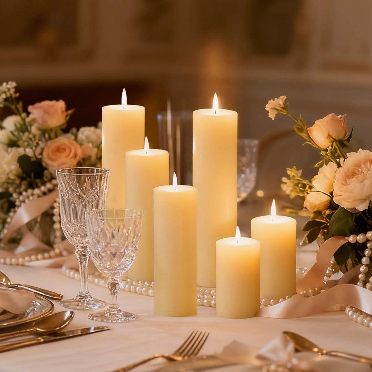 Veiuwa 6 Pack Ivory Pillar Candles Bulk Set, 2x3 2x4 2x6 Inch - 2 Each Size, Dripless Smokeless Clean Burning for Wedding Centerpieces, Home Decor, Church, Romantic Ambiance！