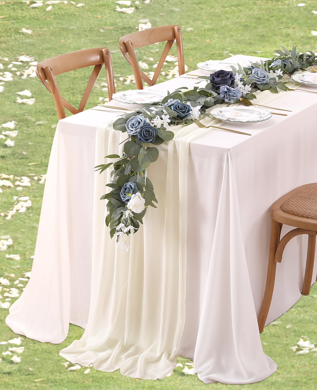 Ivory Chiffon Table Runner 10 Pieces 27x120 Inches Romantic Sheer Runners for Birthday Party Bridal Baby Shower Table Decoration