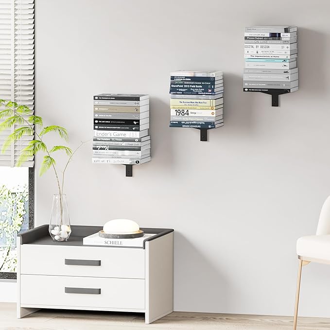 Floating Book Shelves for Wall, 6 Tier Invisible Floating Bookshelf, Vertical