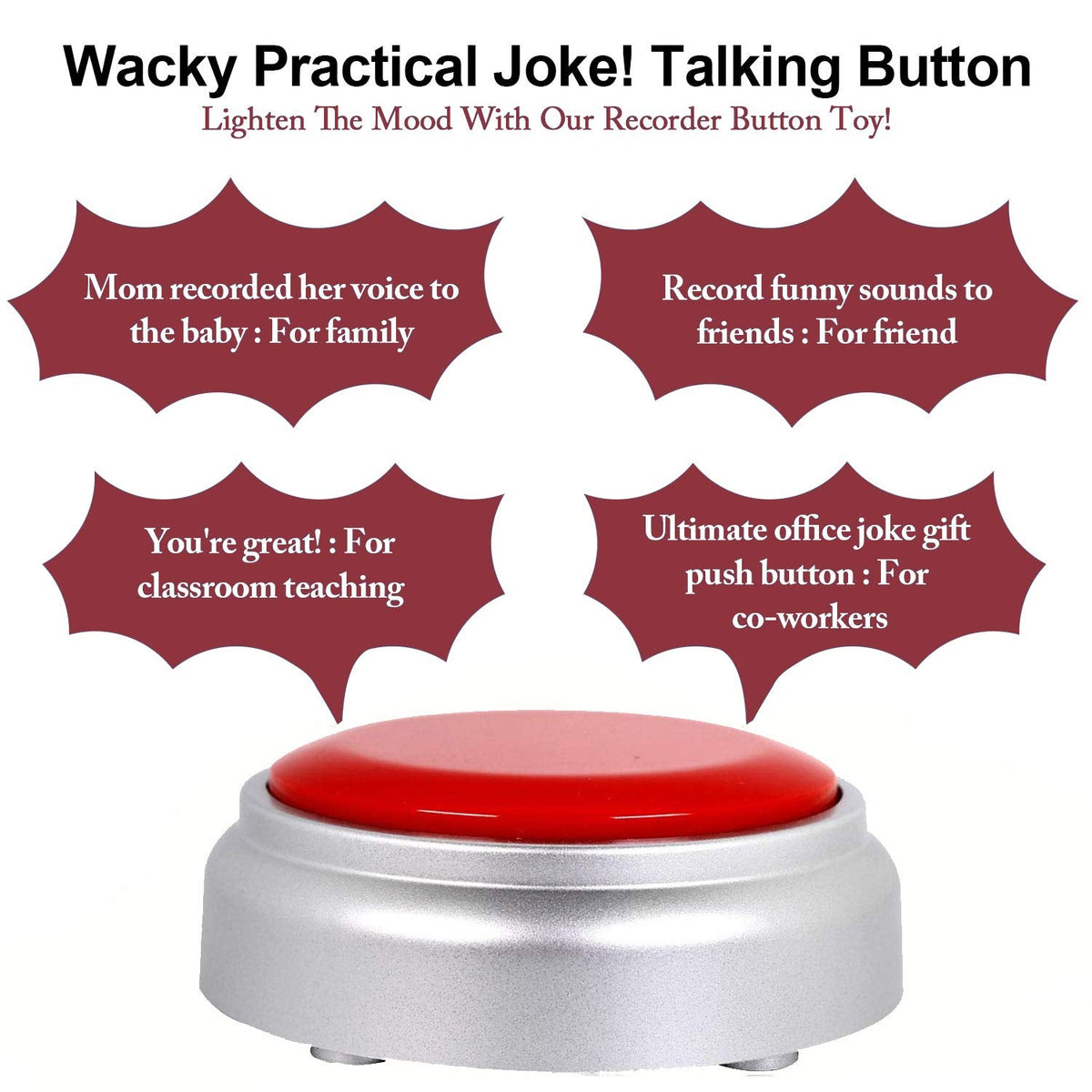 Cover 30 Seconds Answer Buzzers Recordable Talking Button Easy Button Record Button Toy Gift Answer Buzzers (RED+Silver)
