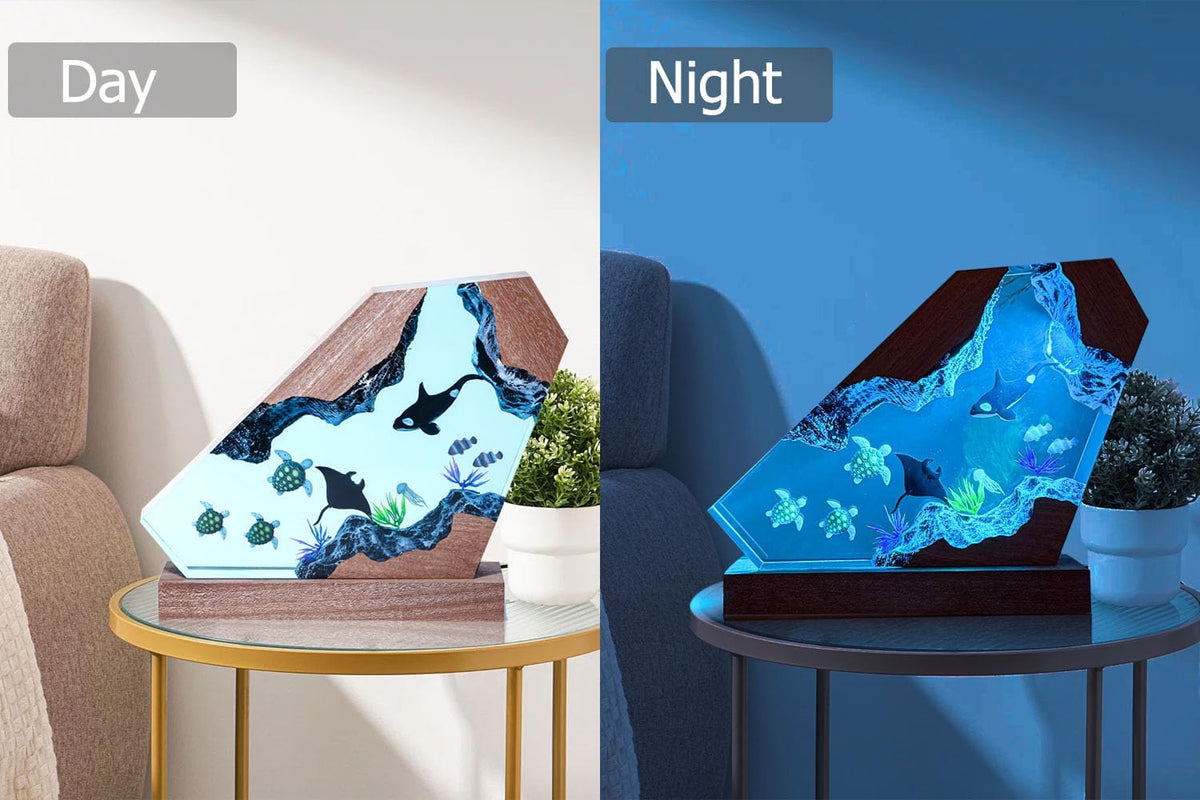Orca Ocean Resin Lamp - Handmade Resin Night Light with USB Port, Variable Lights, Marine Biology Gifts for Women and Men, Ocean Enthusiast Collectibles, Unique Birthday Gifts for Him & Her (6"x4")