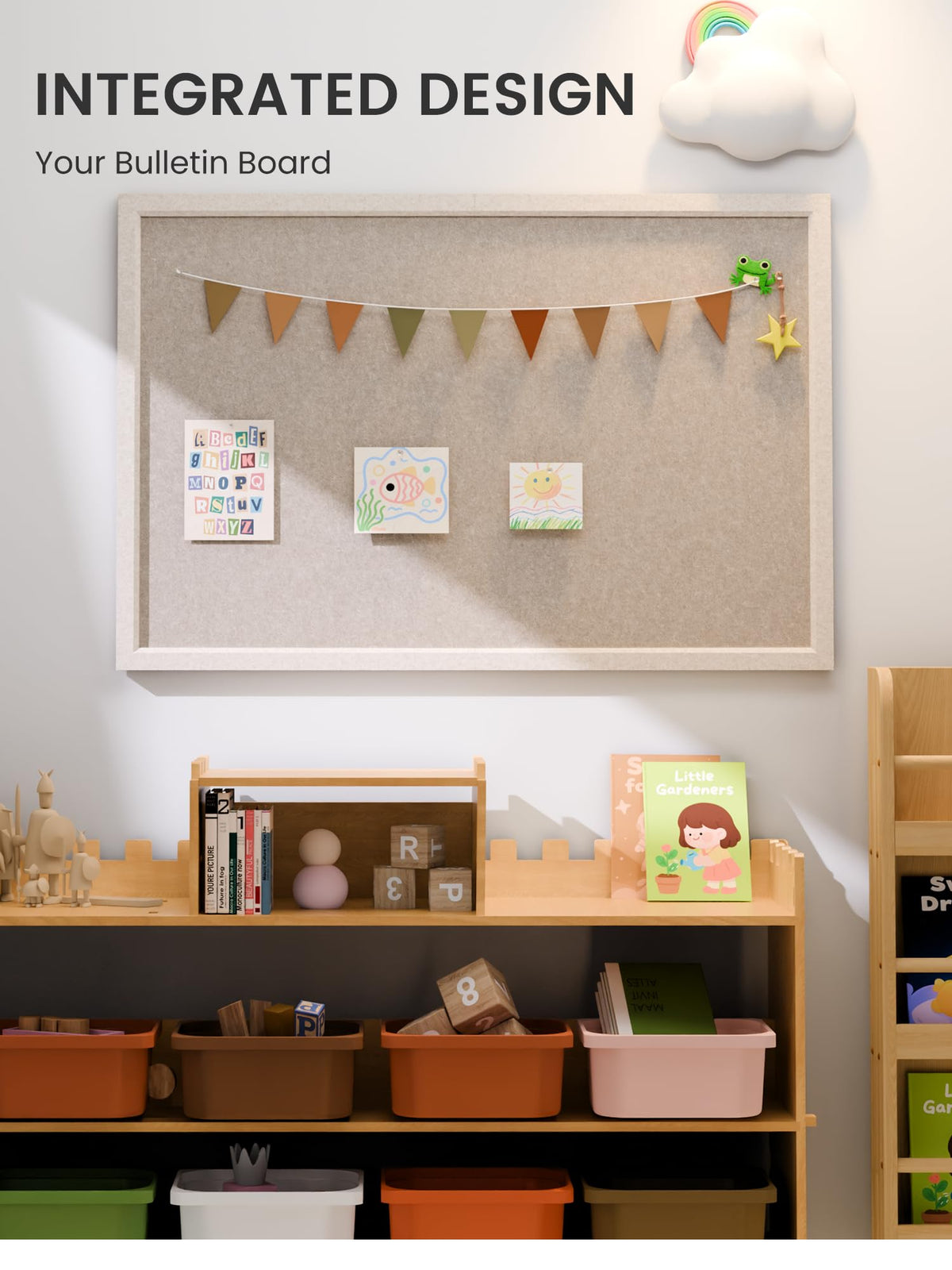 Fluxynara Foldable Cork Board Alternative, Felt Bulletin Board 35.4" x 23.6" Oatmeal Frame with 24 Adhesive Tabs, Pin Board for Home Office, Classroom, Entryway, Kitchen Wall Decor—Deep Camel