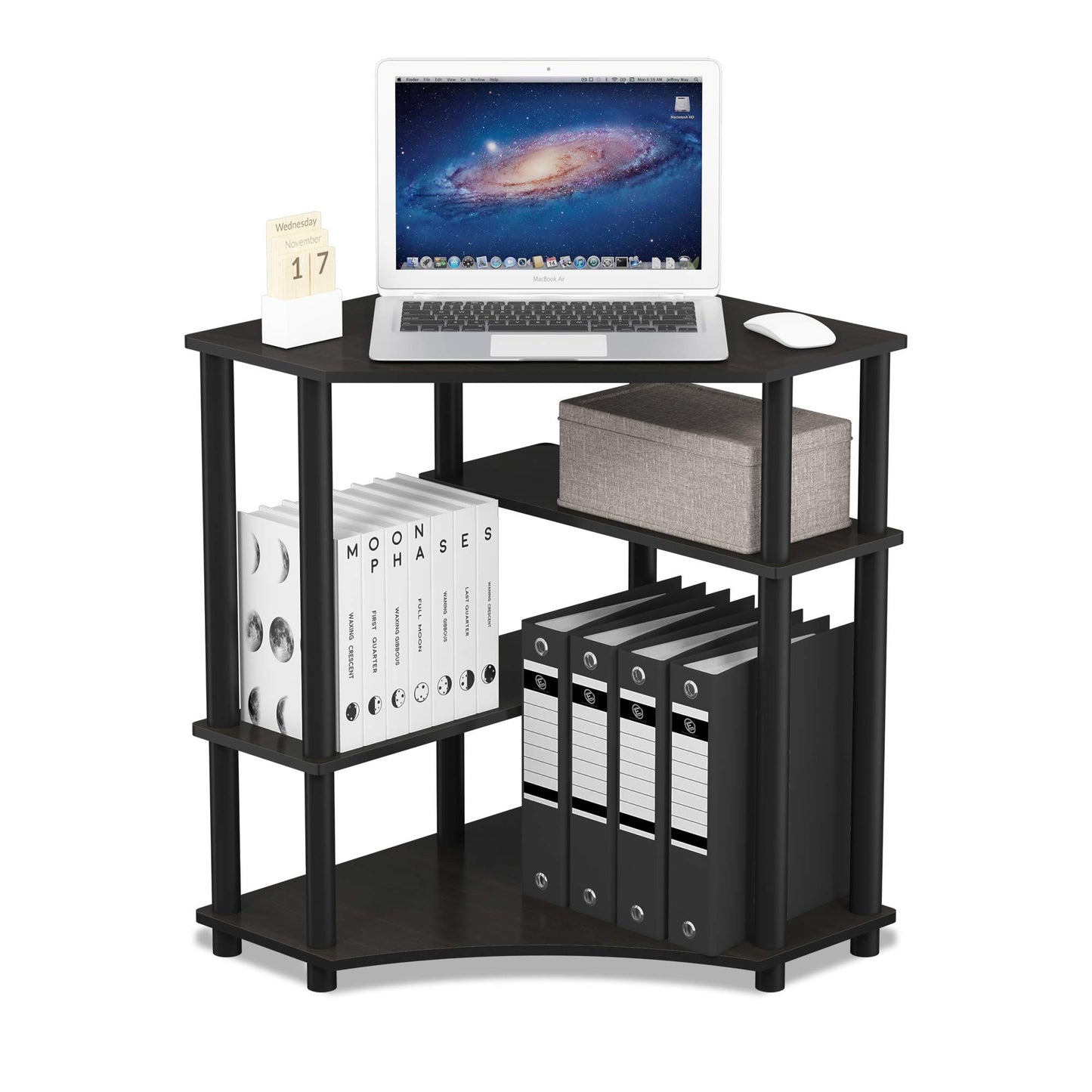 Furinno TURN-N-TUBE Desk, Gaming Desk with Shelves, Corner Computer Desk with Shelves, Office Desk, Space Saving, For Home Office, Bedroom, Espresso