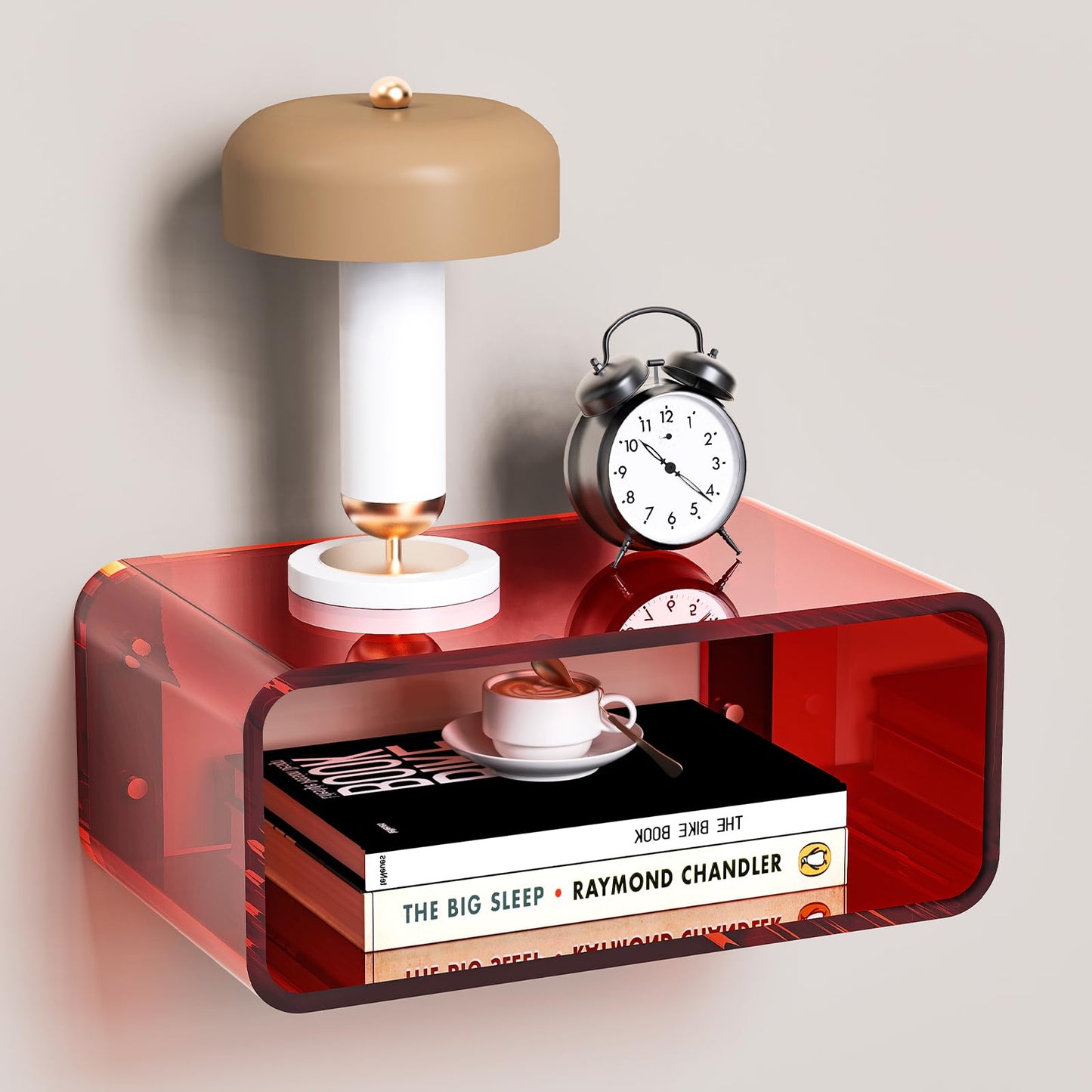 Acrylic Floating Nightstand, Bedside Table, Nightstand Shelf Wall Mounted Bedside Shelf (Red, Small)