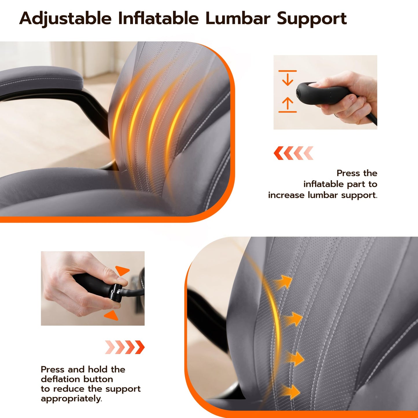 Ylzyxal Office Desk Chair, Ergonomic Computer Chair with Padded Flip-Up Arms and Adjustable Lumbar Support, PU Leather Executive Chair with Tilt Lock and 360° Swivel Rolling Wheels for Work, Study