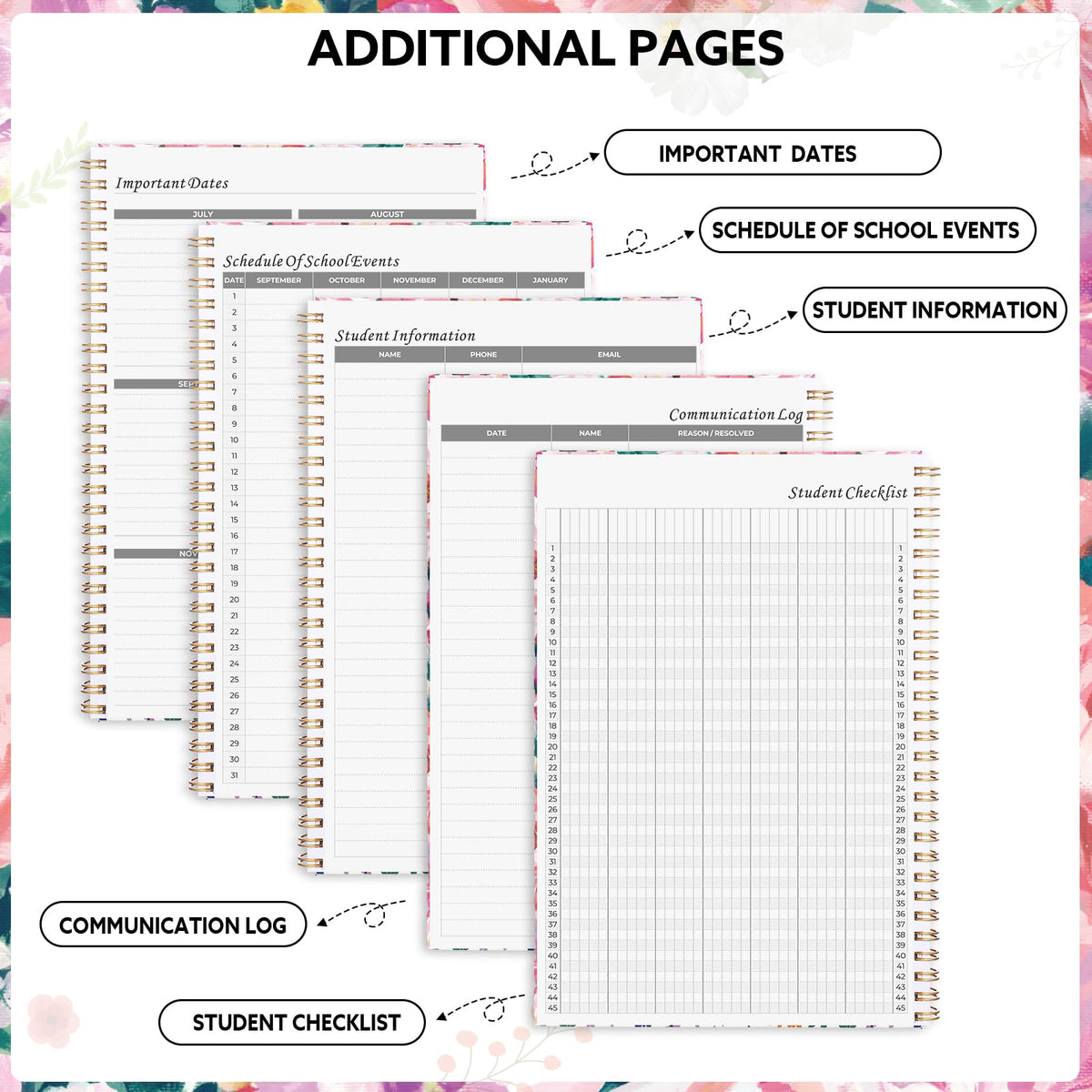 Teacher Planner 2026-2027, 7x10'' Undated Lesson Planners Teacher Planner Academic Year with Elastic Band, Back Pocket for Classroom or Home school Use，Watercolor Floral