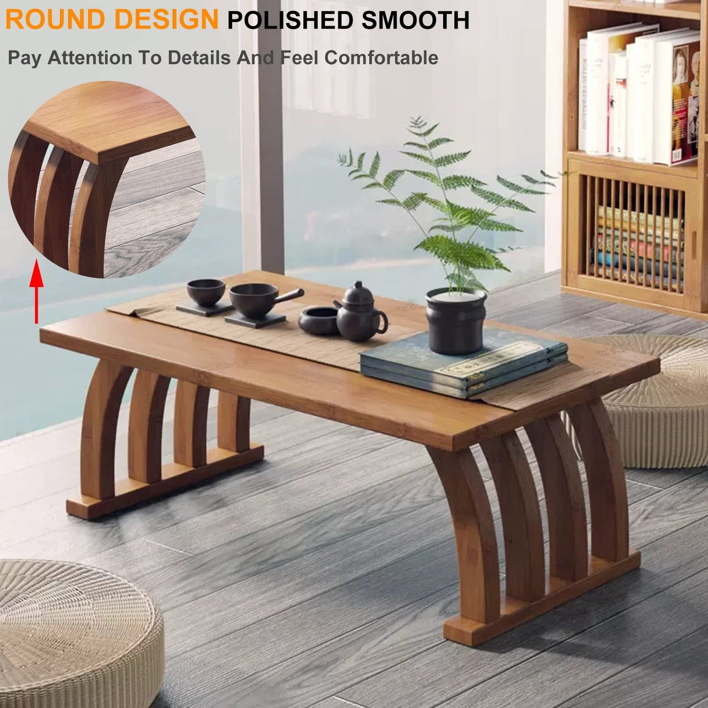 GHHDPXM Japanese Zen Low Coffee TableFloating Style Living Room Table Brown 80x37x31cmIdeal for Minimalist Decor & Cocktail Gatherings