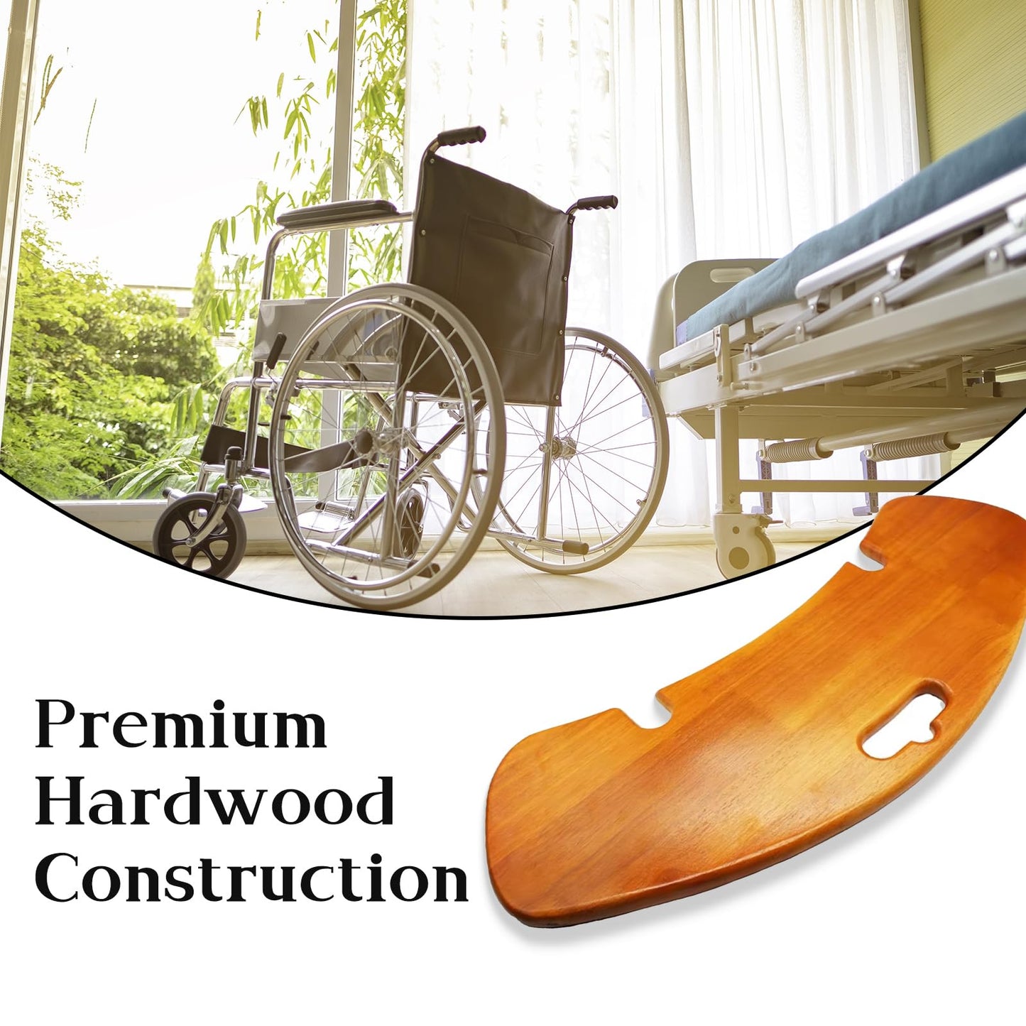 Wooden Curved Transfer Board from Bed to Wheelchair & Slide Board for Transferring - Sliding Board to Wheelchair, Bed, Toilet & Car - Weight Capacity 440 Lbs - Ideal for Seniors & Disabled