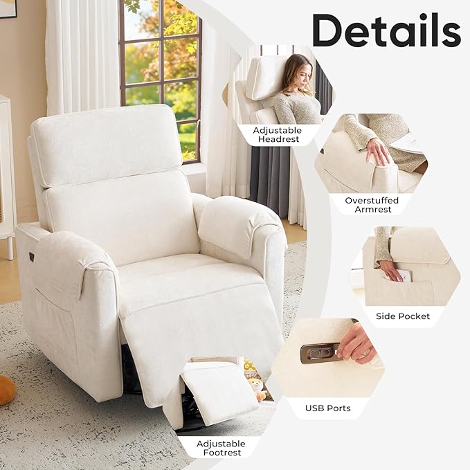 24" Extra Wide Swivel Rocker Recliner Chair