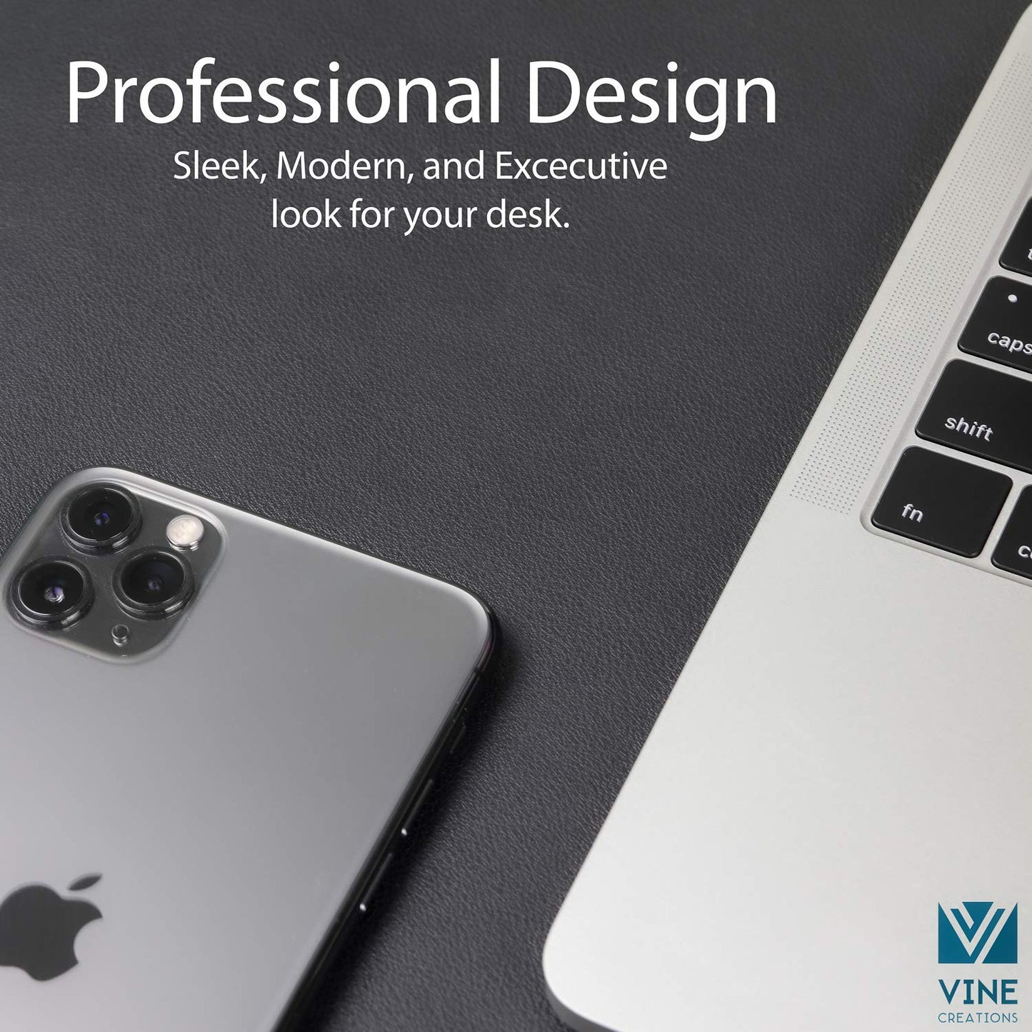 Leather Desk Pad 36" x 20", Vine Creations Office Desk Mat Waterproof Black - Premium Quality - Smooth Mouse Writing Surface - Maximum Protection Dual-Sided Pu Leather Blotter for Desk Office/Home