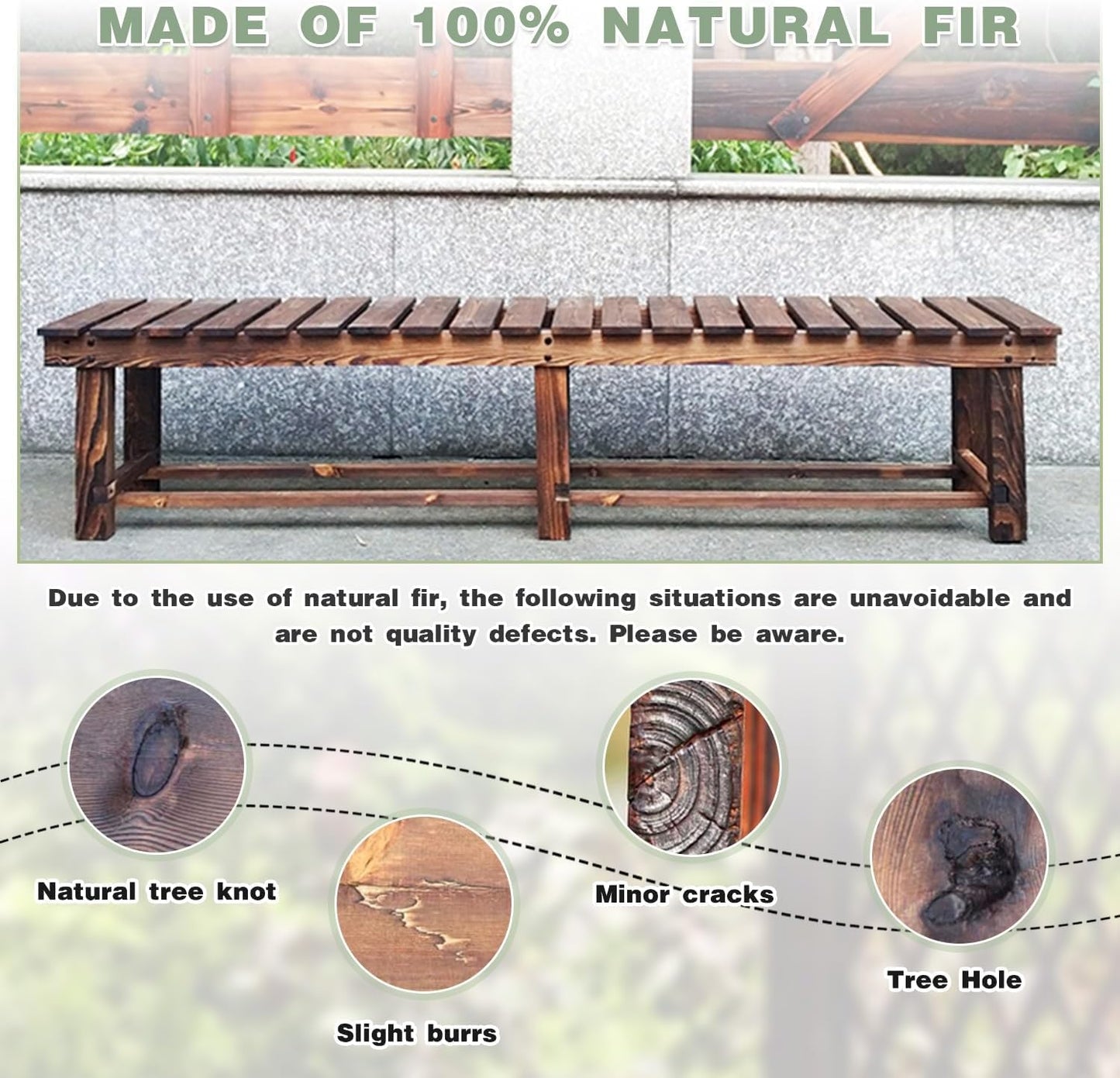 LSPYYDS Outdoor Garden Bench, 3-Person Wood Patio Bench Weatherproof Outdoor Backless Bench, Anti-Corrosion and Anti-Rust Garden Benches for Garden Lawn Porch Park Backyard (Natural,47.25''/120cm)