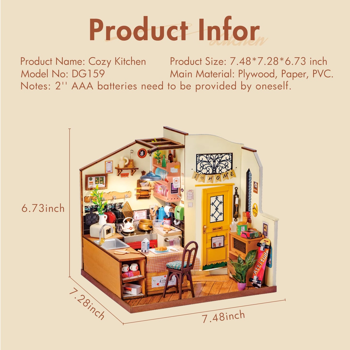 Rolife DIY Miniature Cozy Kitchen House Kit for Adults to Build, Tiny House Making Kit with Furnitures, Halloween/Christmas Decorations/Gifts for Family and Friends (Cozy Kitchen)