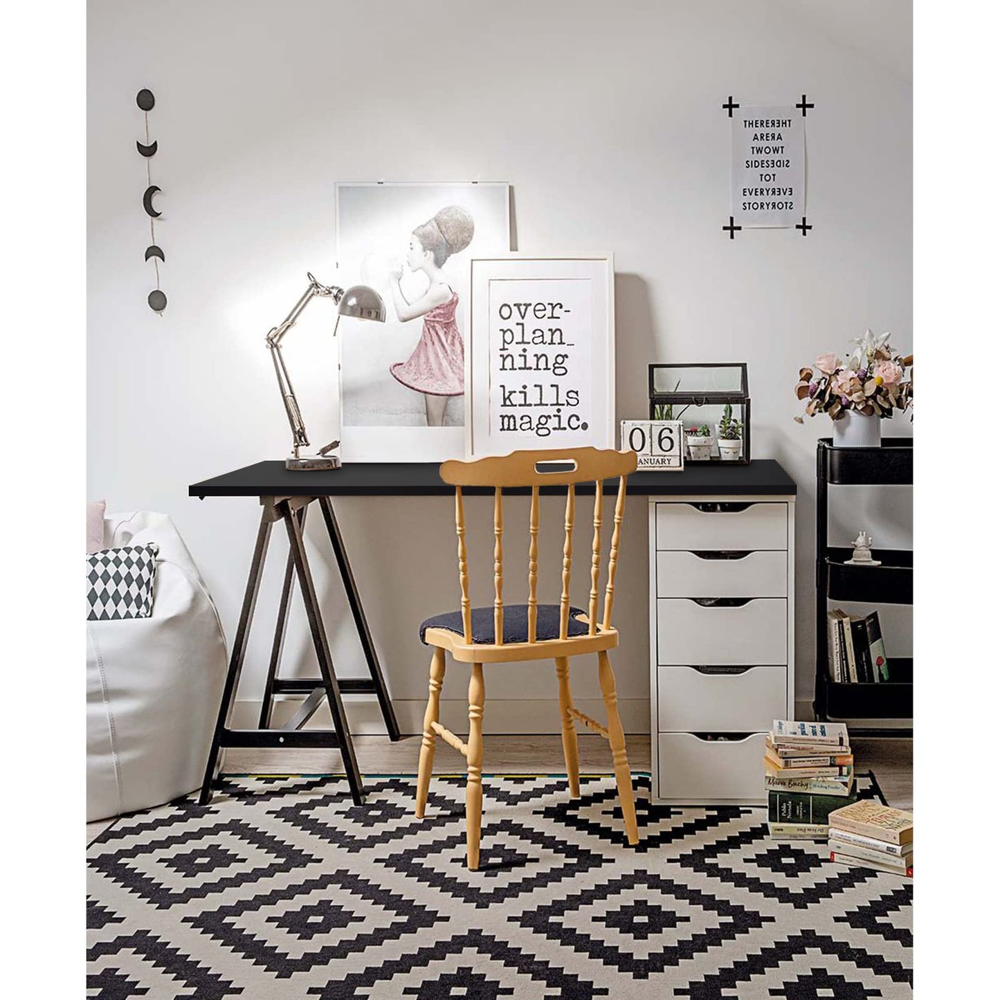 Kaboon 36x20 inch Black Table Top Universal, Solid One-Piece Desktop, Reversible Melamine Countertop, Double Desks, L-Desk DIY