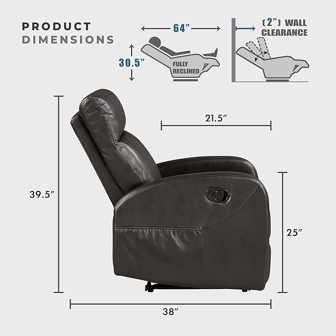 Lexicon Manual Reclining Sofa, Faux Leather Recliner Sofa, Wall Hugger