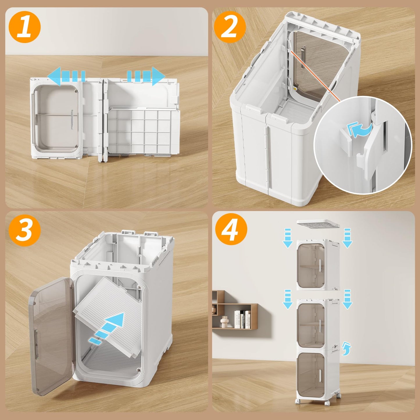 Neathub 4 Tier Slim Bathroom Storage Cabinet, Foldable and Movable, White