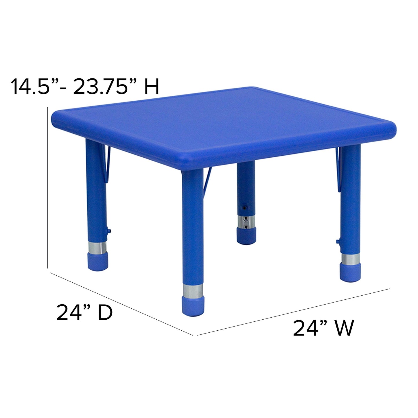 Flash Furniture Wren 24" Square Blue Plastic Height AdjusTable with Rounded Safety Corners Activity Table with Rounded Safety Corners
