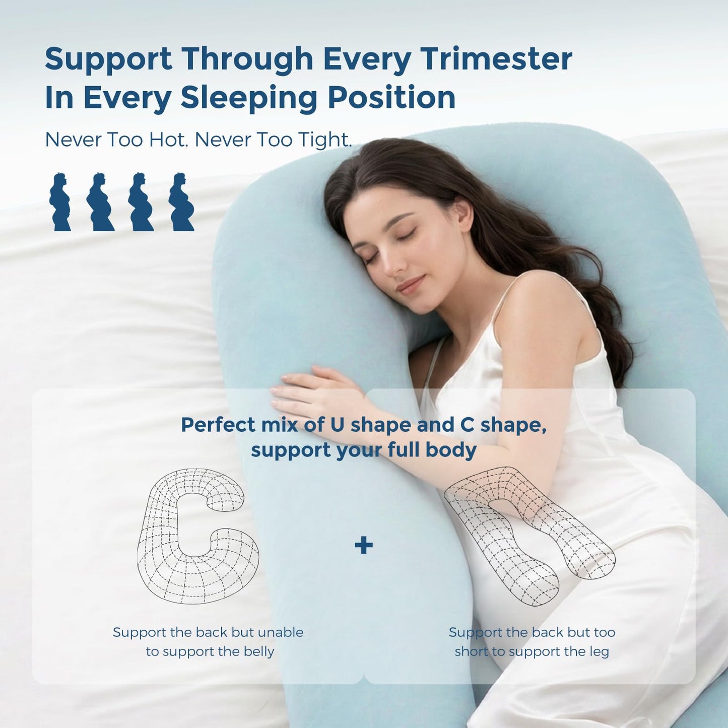 Momcozy Pregnancy Pillows with Cooling Cover, U Shaped Full Body Maternity Pillow for Side Sleepers - Support for Back, Legs, Belly, HIPS for Pregnant Women, 57 Inch Pregnancy Pillow, Mist Blue
