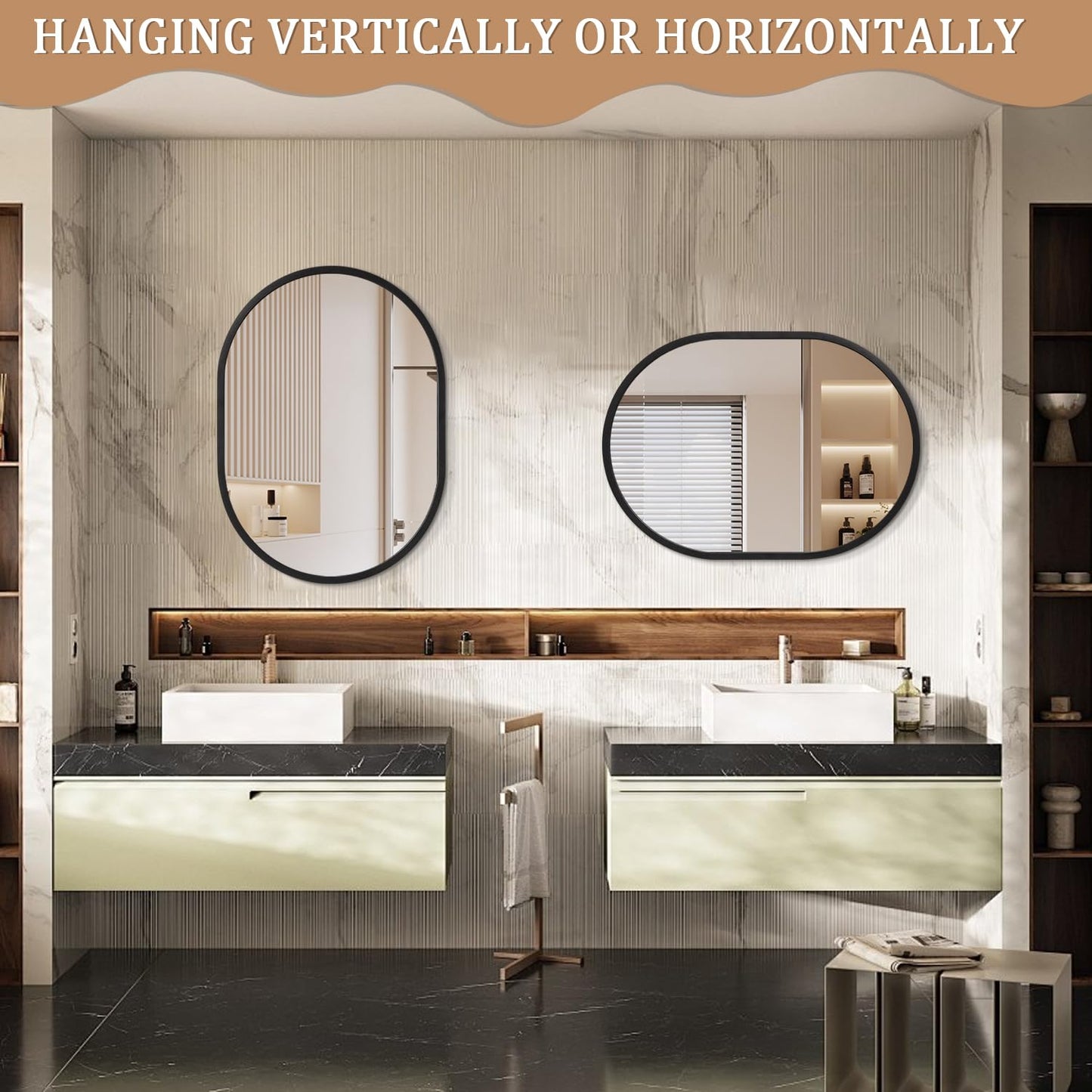 JJUUYOU Oval Mirror Black Metal Framed Bathroom Mirrors for Wall 16X20 Inch Matte Bedroom Vanity Mirror Farmhouse Anti-Rust Tempered Glass Hangs Horizontally or Vertically Mirrors