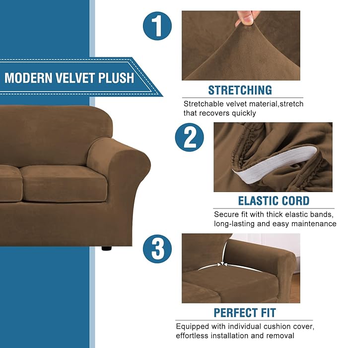 H.VERSAILTEX Rich Velvet Stretch 2 Piece Cover Chair Slipcover Sofa Cover