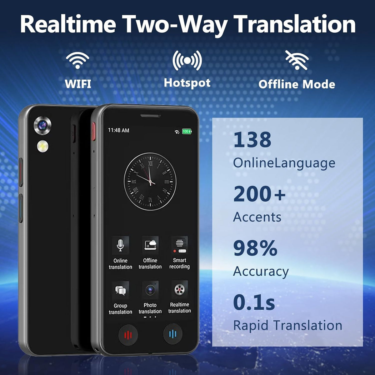 AI Language Translator Device, 5" Screen Support 139 Languages Online & 17 Offline Translation, Instant Voice Text Photo Translation, No WiFi Needed Portable AI Translator for Travel Business Learning