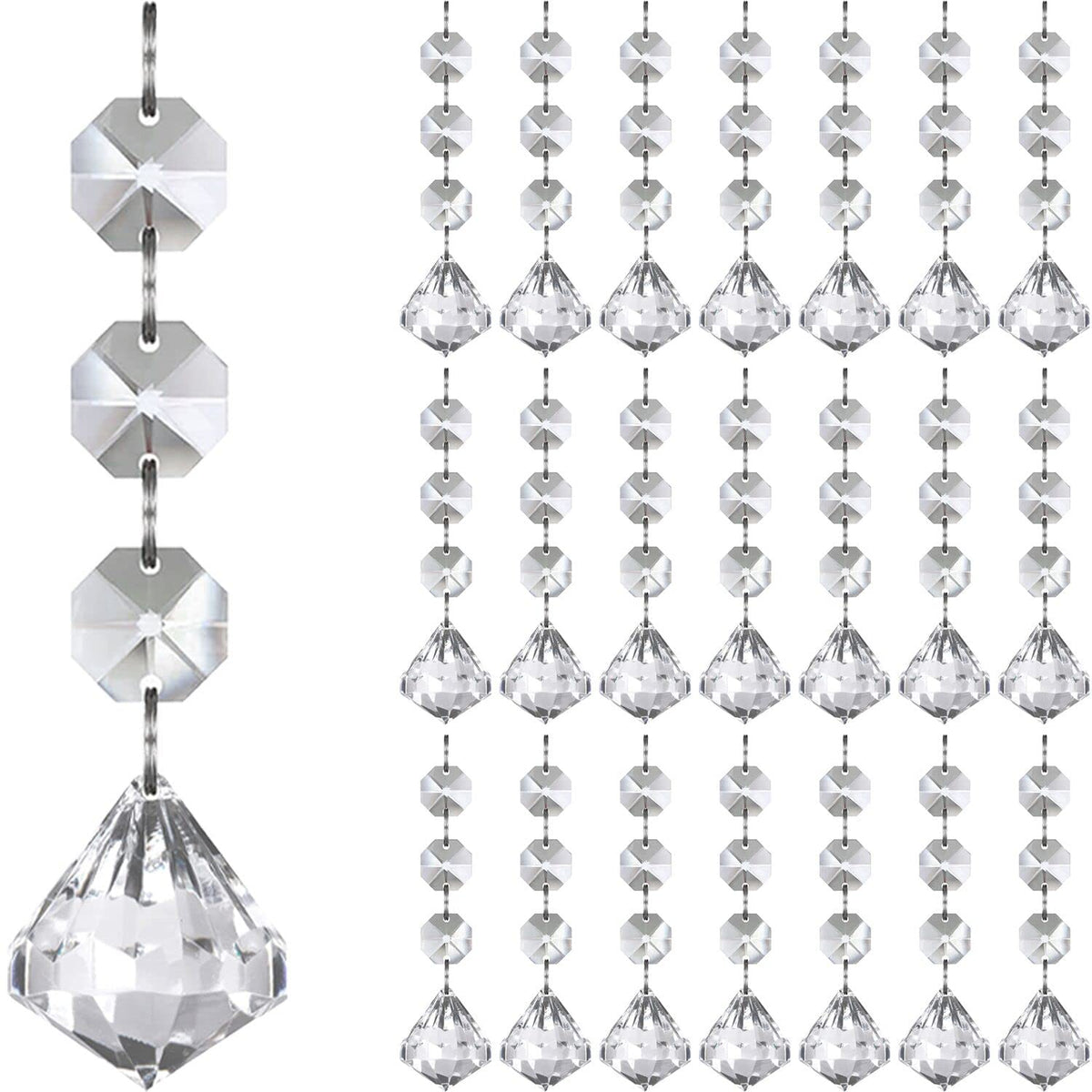 Jishi 30pk Crystal Diamond Ornaments for Christmas Tree Decorations, Hanging Clear Plastic Acrylic Diamonds for Wedding Anniversary Party Decoration Centerpieces Chandelier Prism Drop Pendant Supplies