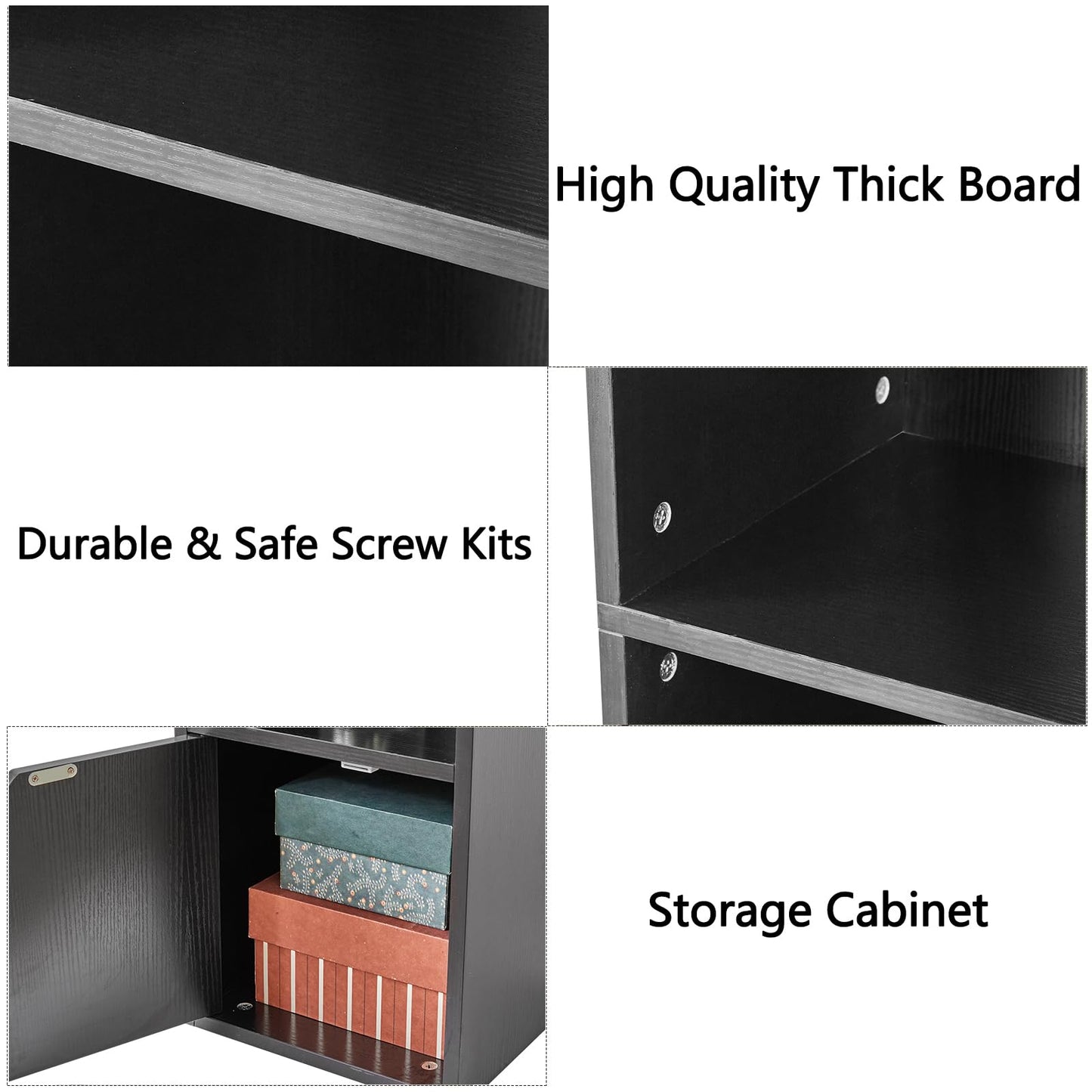 IBUYKE 6 Tier Narrow Bookcase with Doors, Cube CD DVD Storage Cabinet,Slim Media Tower Rack,Cabinet,Black Bookcase Display Storage Shelves for Small Spaces,for Home Office Black UWBC001B