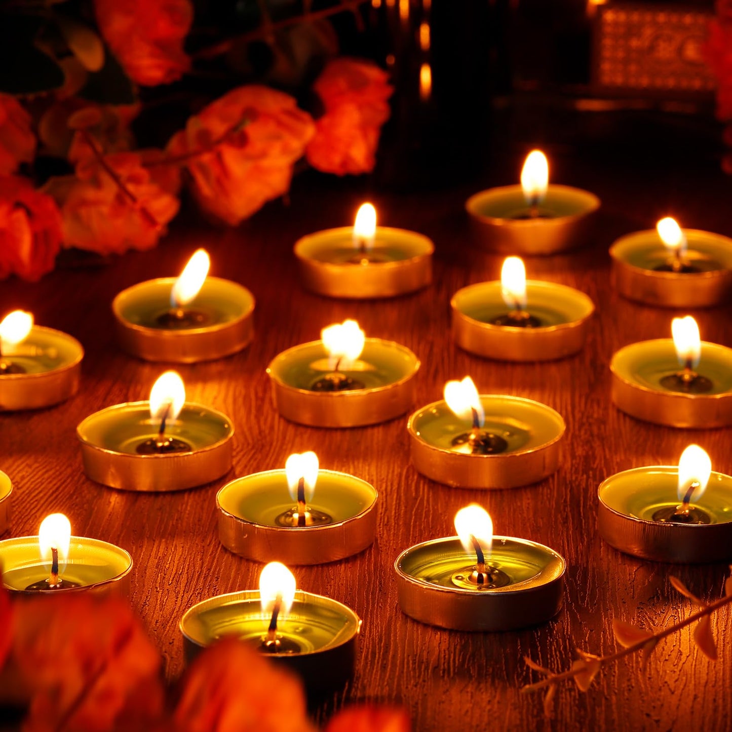Dyrfolm 100 Pack Tea Lights - Smokeless, Unscented, Dripless & Long Lasting Mini Tealight Candles for Home, Weddings, Parties (Purple)