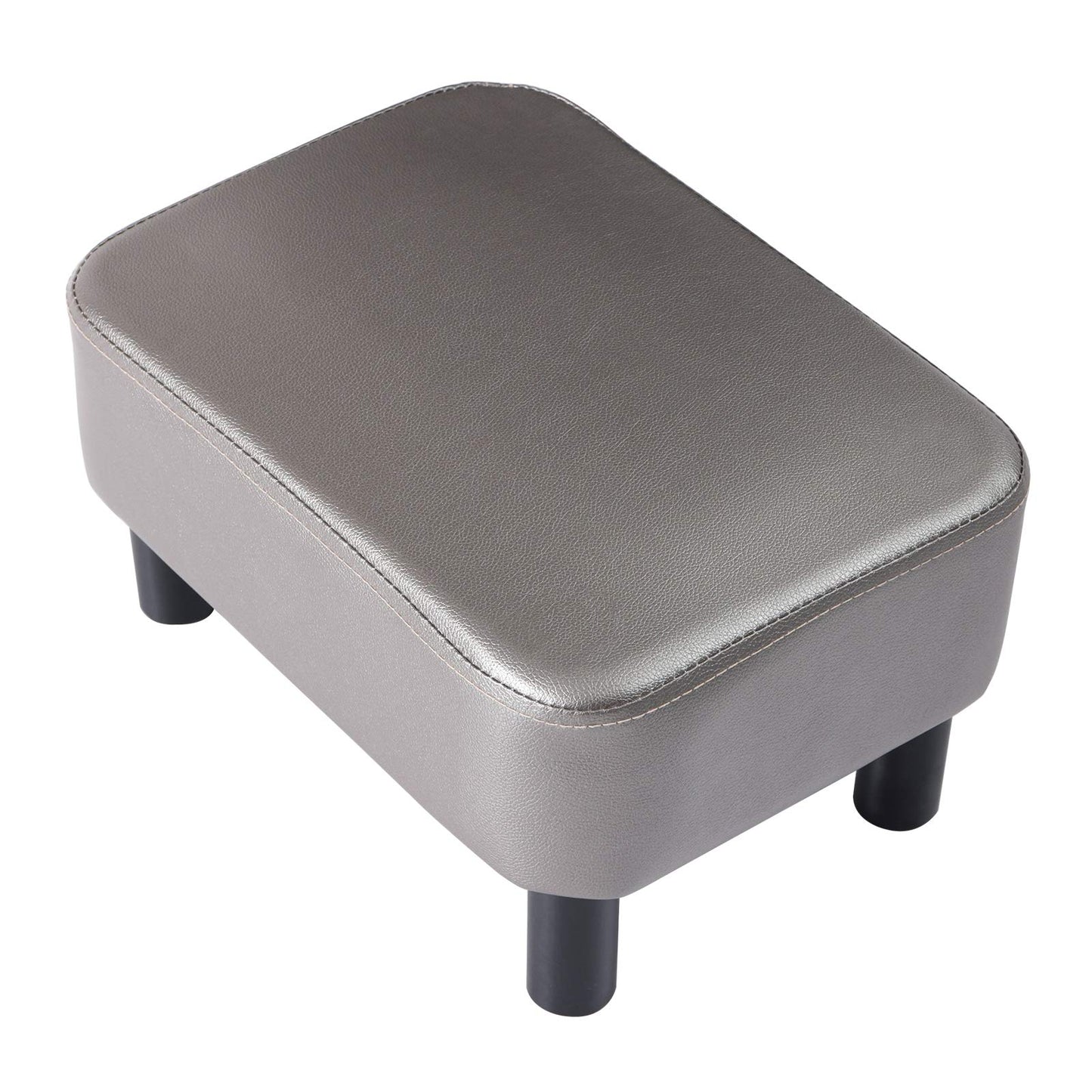 IBUYKE 16.54" Small Footstool, PU Faux Leather Step Stool, with Padded Seat Pine Wood Legs and Padded Rectangular Stool, for Bedroom, Gray RF-BD211