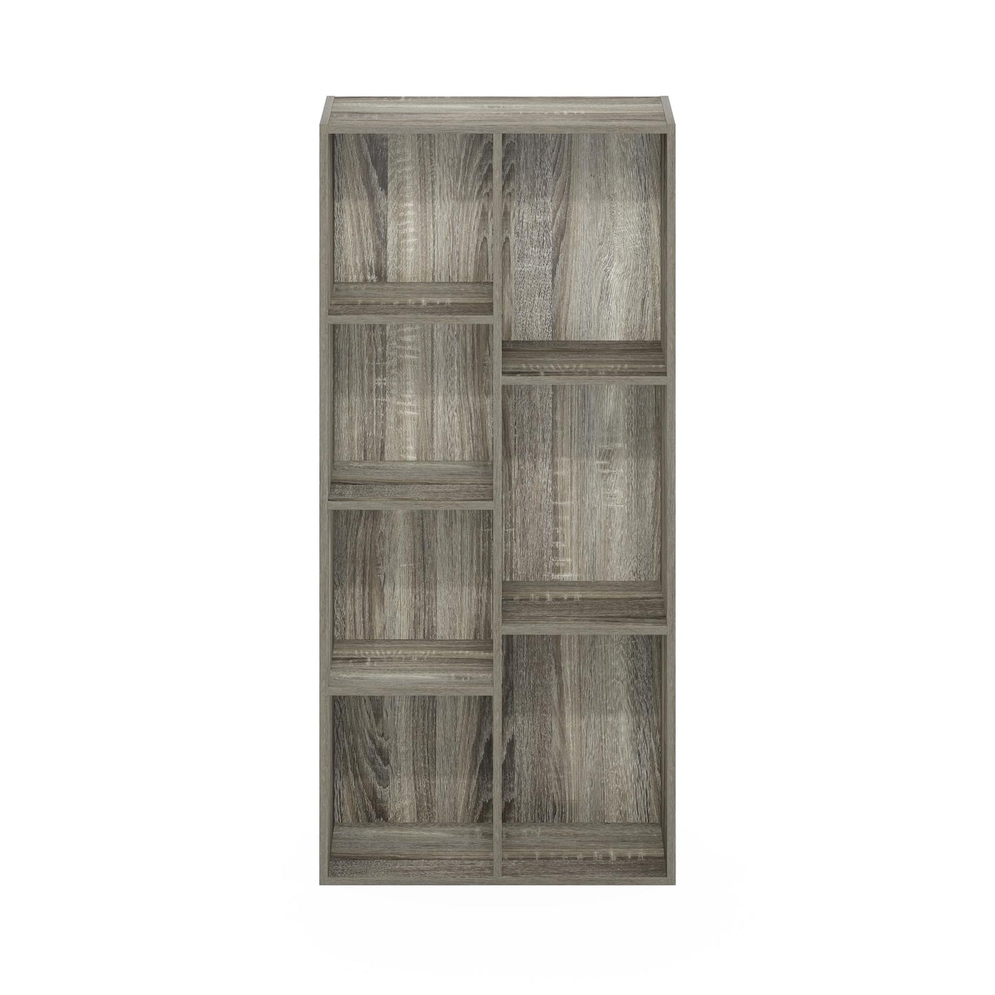 Furinno LUDER Book Shelf, 7-Cube Bookshelf, Bookcase with Open Shelves, 9.4 x 19.5 x 41.7, Easy Assembly, for Living Room, Bedroom, Home Office, French Oak