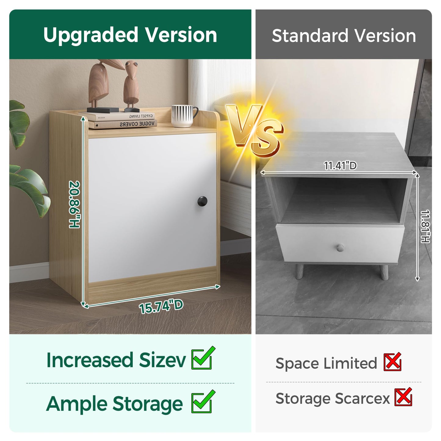 vie poetique Modern Wooden Nightstand, Durable, Elegant Design for Small Spaces, Wooden Night Stand Measuring 11.81" 15.74" 20.86", for Bedroom, Natural