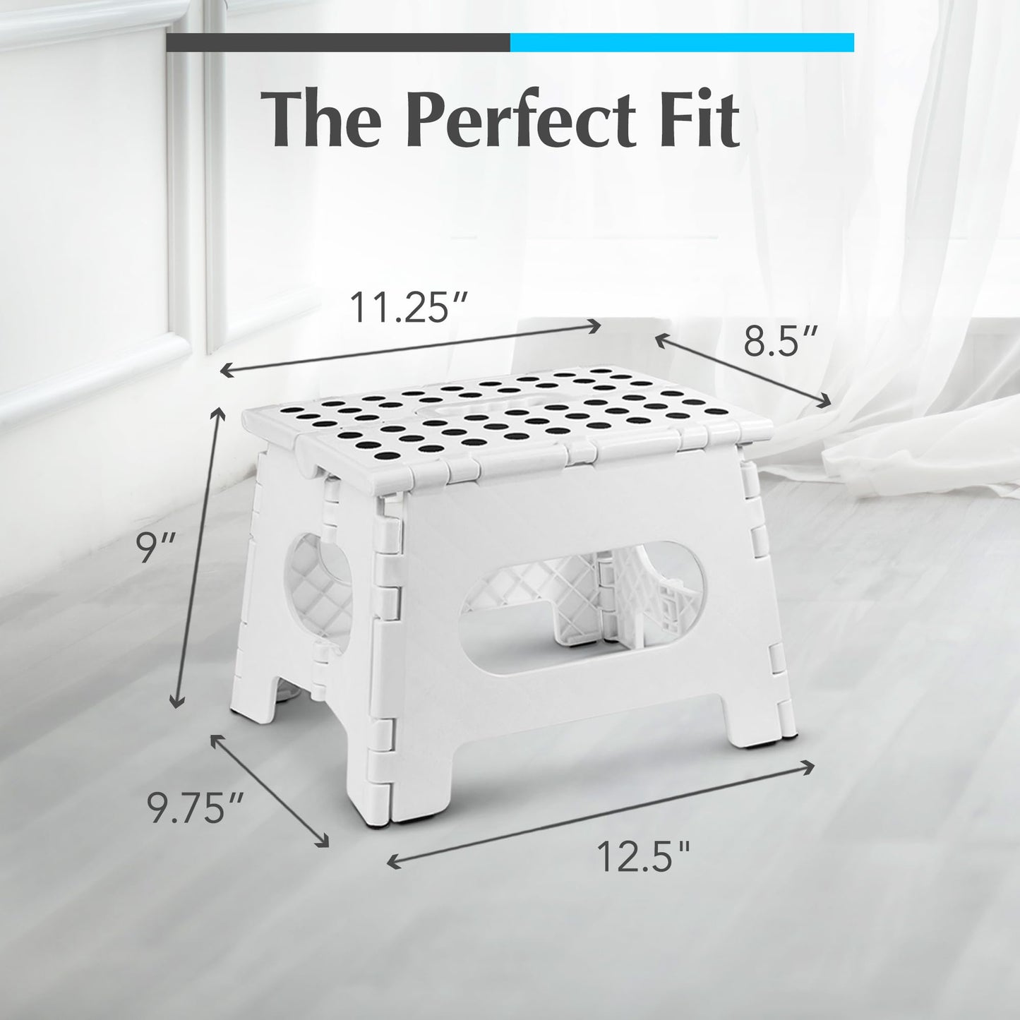 Handy Laundry Folding Lightweight Step Stool - Sturdy Enough to Support Adults - Opens Easy with One Flip - Great for Kitchen, Bathroom or Bedroom (White - 9 Inch)