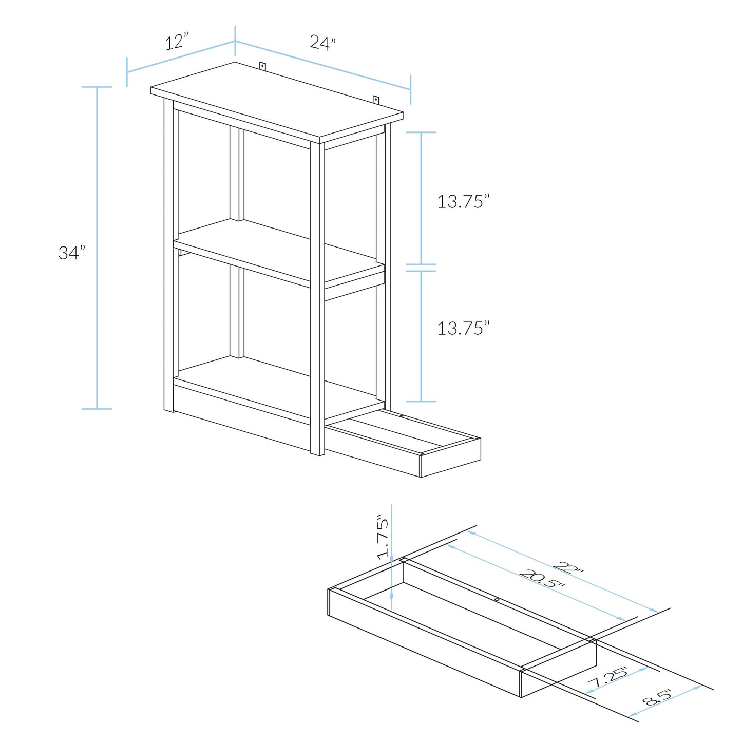 Casual Home Adams Bookcase with Concealed Sliding Track, Concealment Furniture
