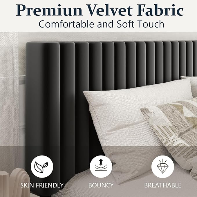HAOARA King Size Bed Frame, King Size Platform Bed Frame and Velvet Upholstered