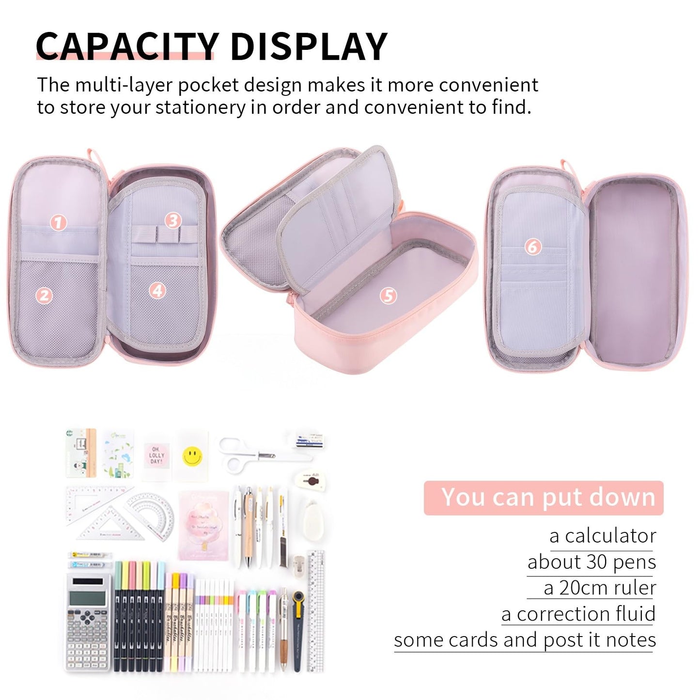 CICIMELON Durable Pencil Case Big Storage Pen Pouch Bag for School Supplies Office College Teen Girls Adults, Pink