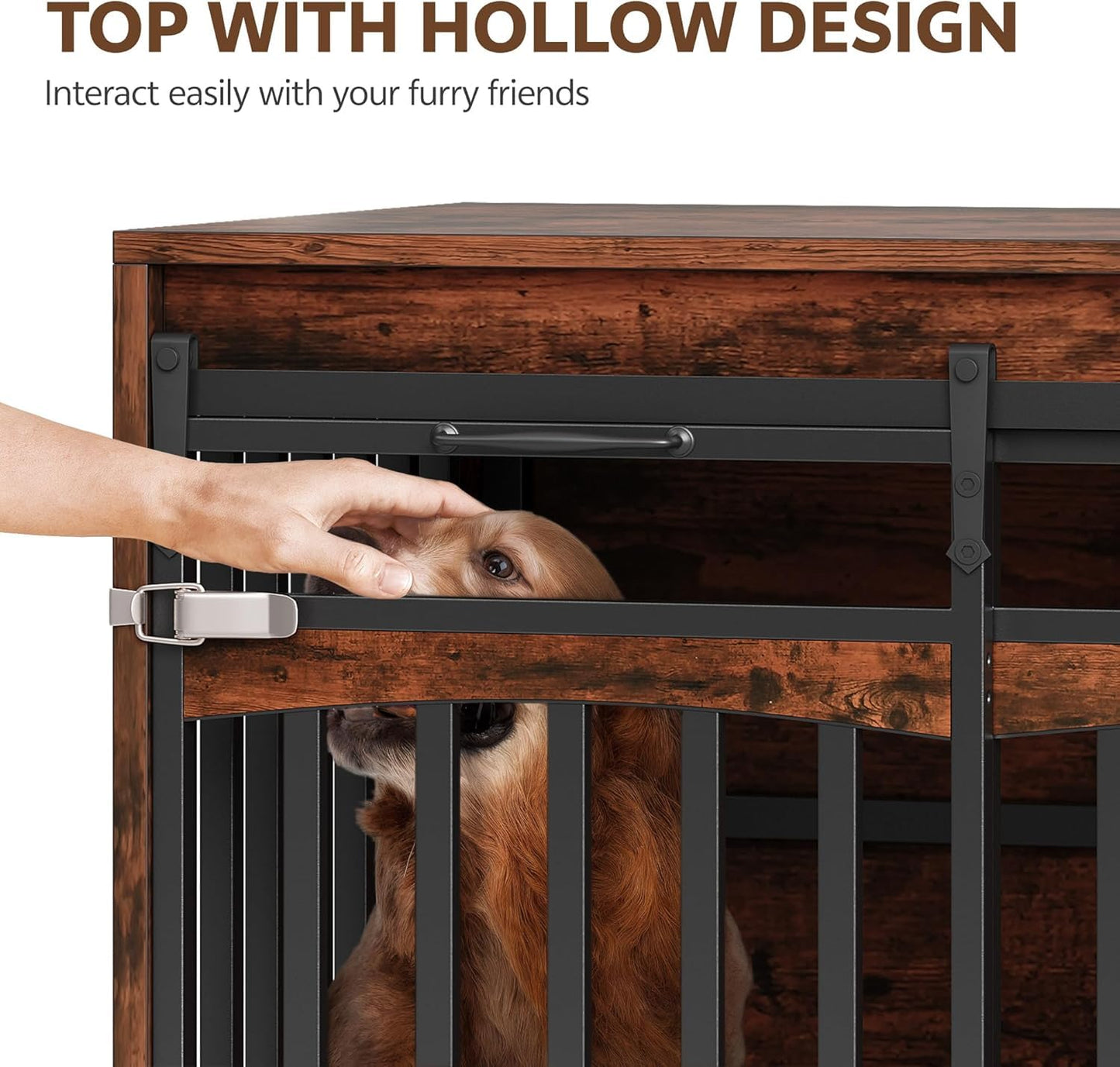 Homiflex Large Double Dog Crate Furniture with 3 Storage Drawers Farmhouse Dog Kennel TV Stand Indoor for 2 Large Medium Dogs Decorative Dog Cage with Sliding Barn Door & Power Outlets, 86.61"W, Brown