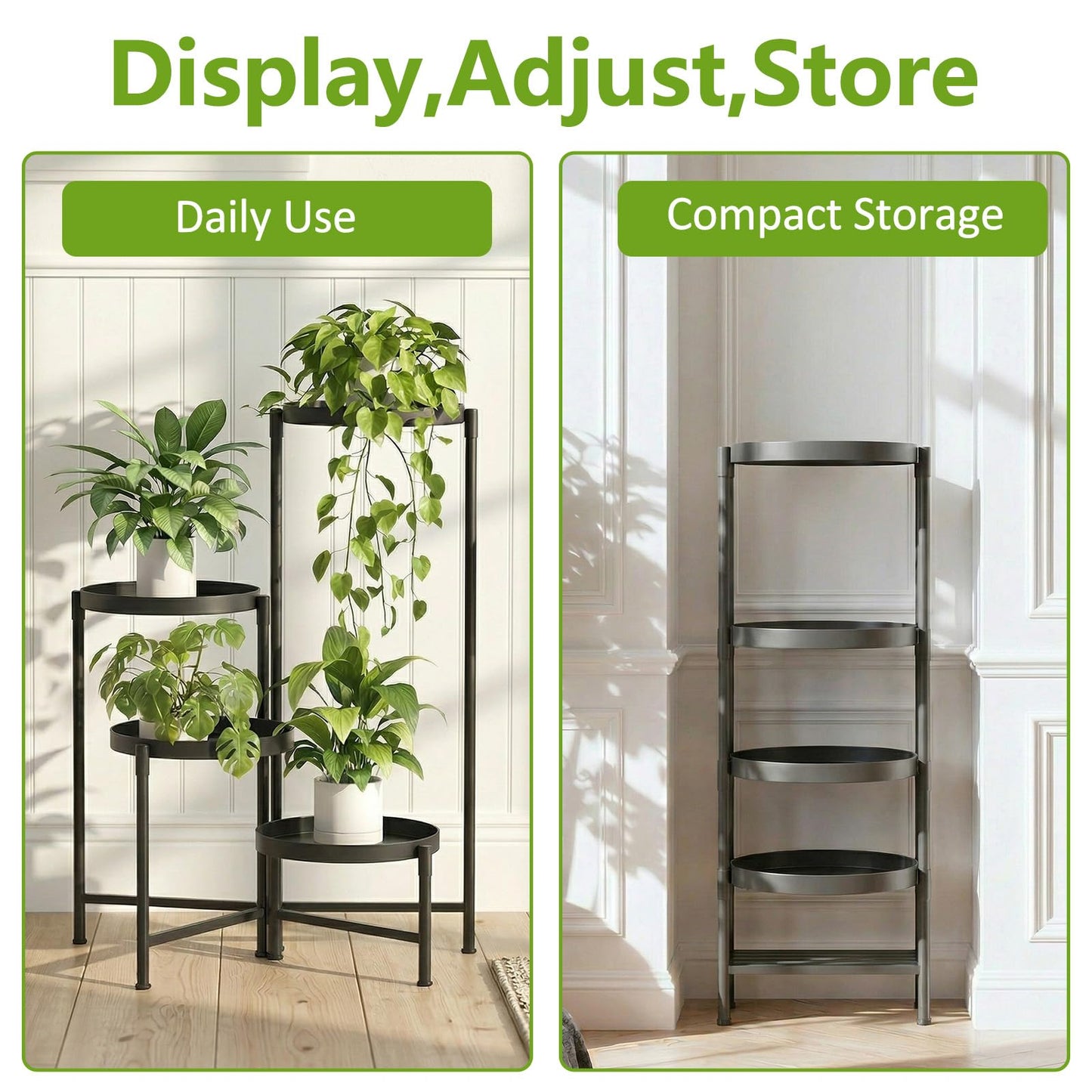 aboxoo 4 Tier Metal Plant Stand Modern NEW, Indoor Outdoor Multi-Tiered Plant Stand Display Tray, Flower Pot Stand for Indoor Home Outdoor Patio Balcony Yard