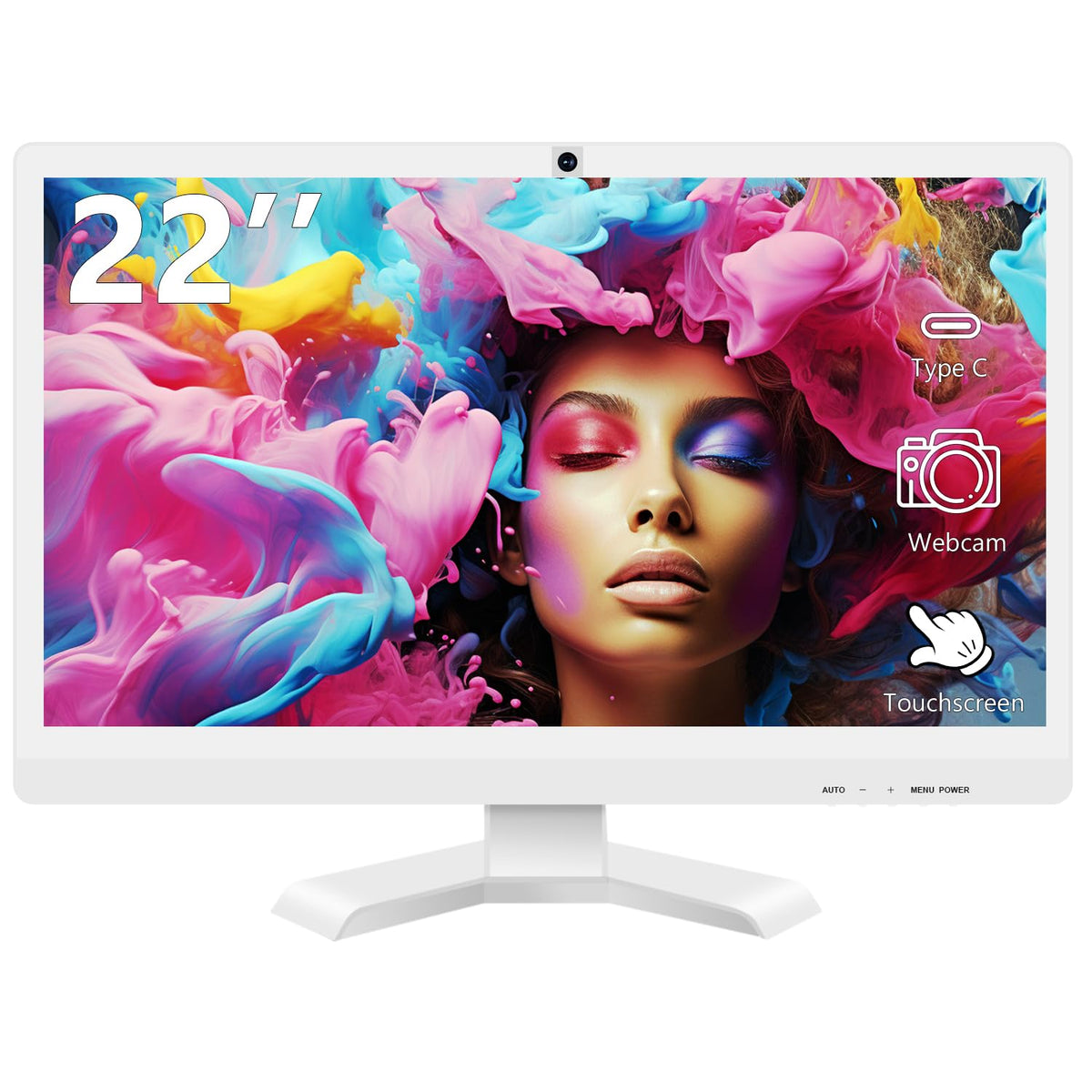 Pisichen 22 inch Touch Screen Monitor with Webcam FHD 1920x1080P Computer Monitor FreeSync HDR HDMI Ports Eye Care Frameless VESA Mount