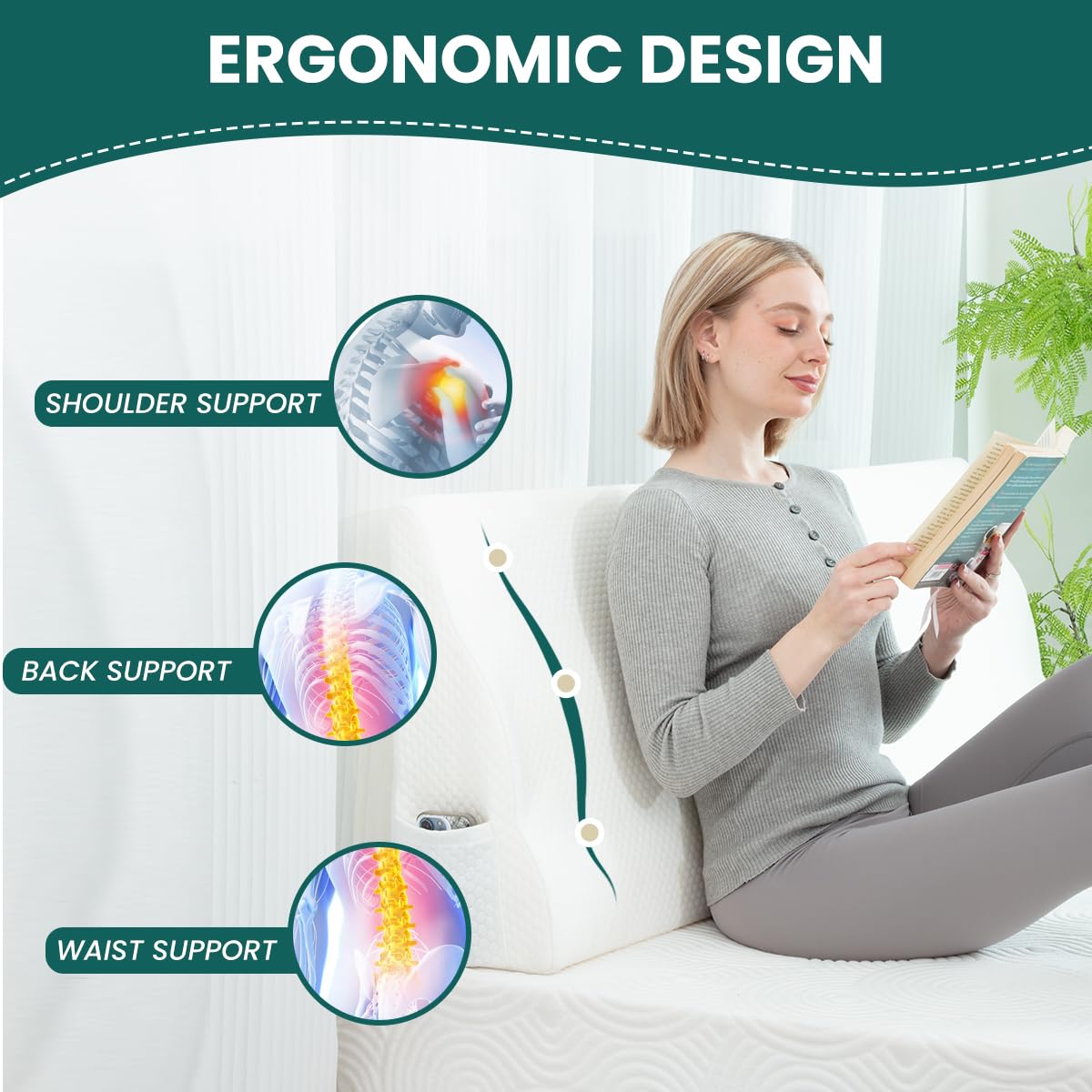 CHERRYARN King Size Headboard Wedge Pillow – Ergonomic Incline Foam Cushion for Back, Neck & Shoulder Support, High-Resilience Daybed Pillow with Washable Anti-Pilling Cover, White 76"x11.8"x19.68"