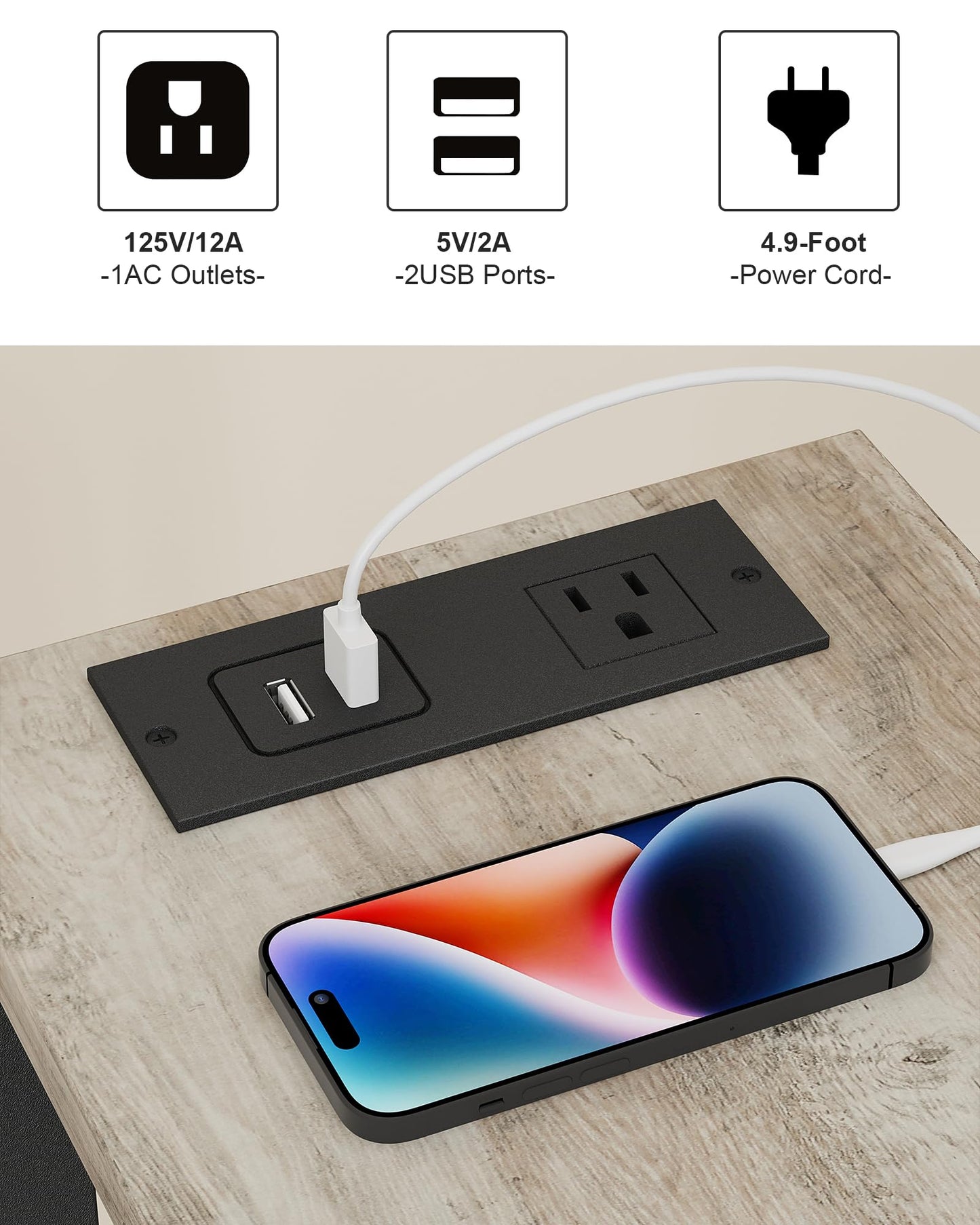 TUTOTAK Small End Table with Charging Station, Narrow Side Table with USB Ports and Outlets, Skinny Sofa Table, Slim Nightstand, Living Room, Bed Room, Greige TB01BG060
