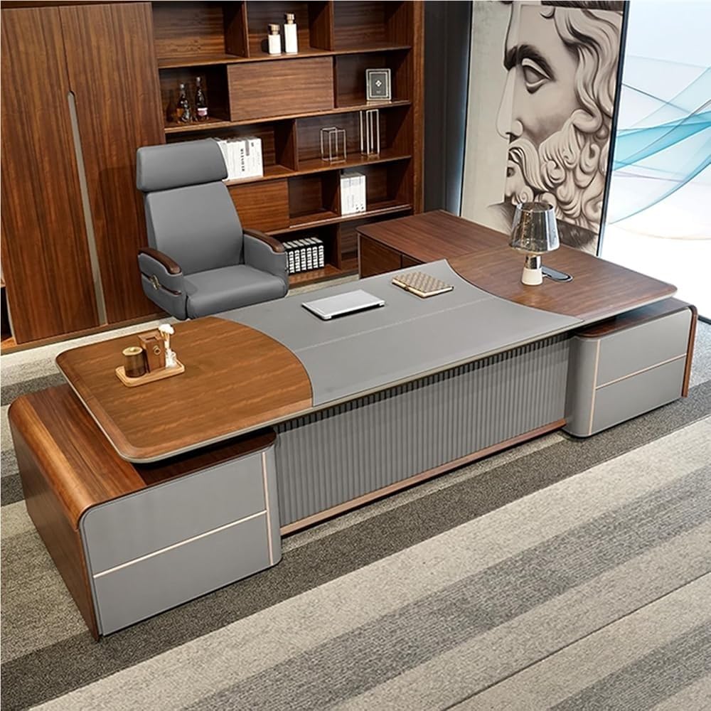 Modern L Shaped Executive Office Desk with Drawers Storage Cabinet Workstation Computer Desk Business Furniture for Home Office CEO Boss Manager