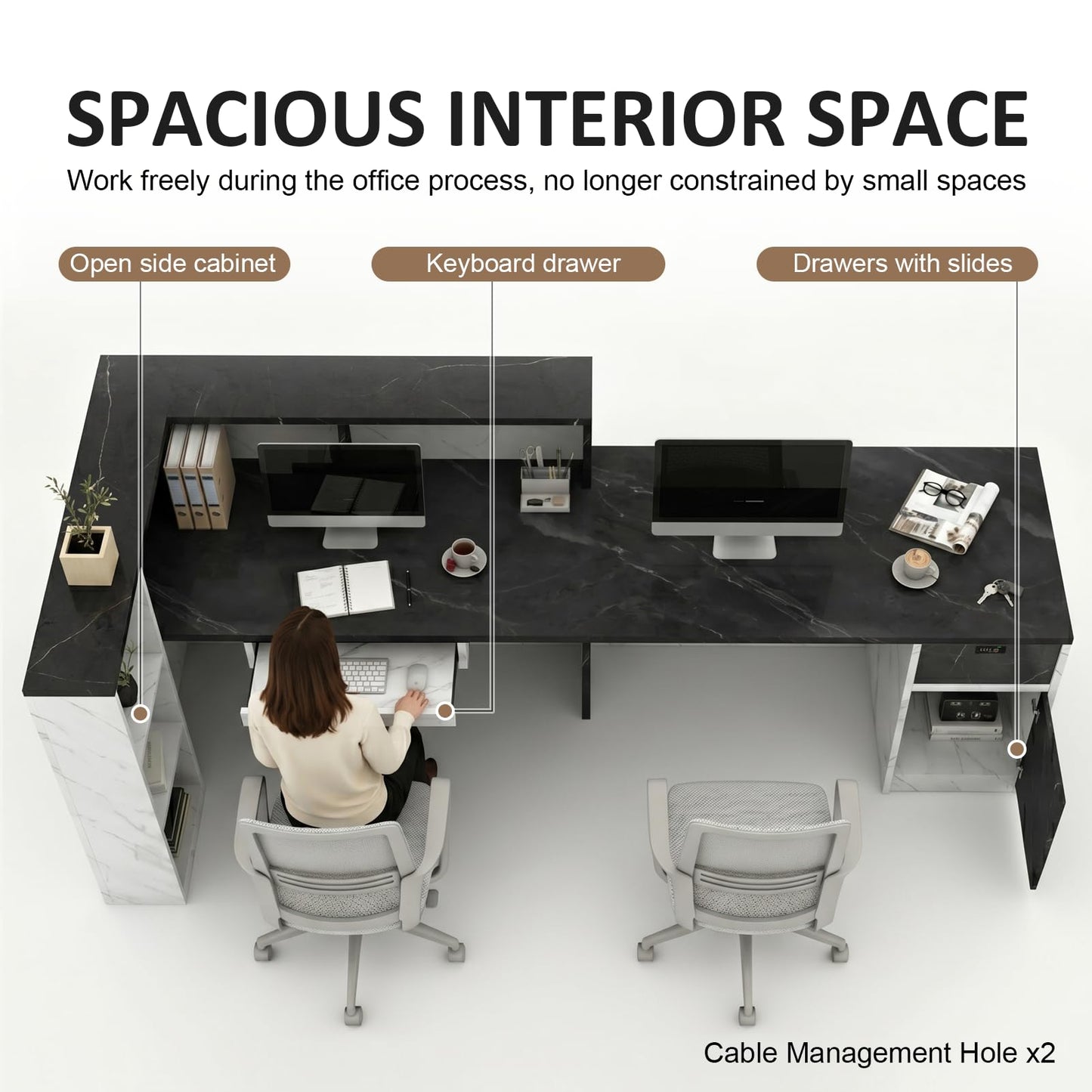 YTElantivo L-Shaped Reception Desk with Counter, 1-Inch Thick Board, Lockable Drawers & Keyboard Tray, Heavy-Duty Front Desk for Office, Salon, Hotel & Clinic