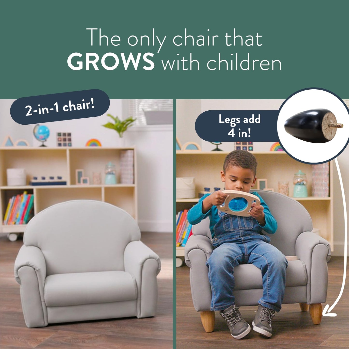 Children's Factory As We Grow Toddler Chair, Flexible Seating for Daycare or Preschool, Kids Reading Couch, Playroom Furniture, Gray