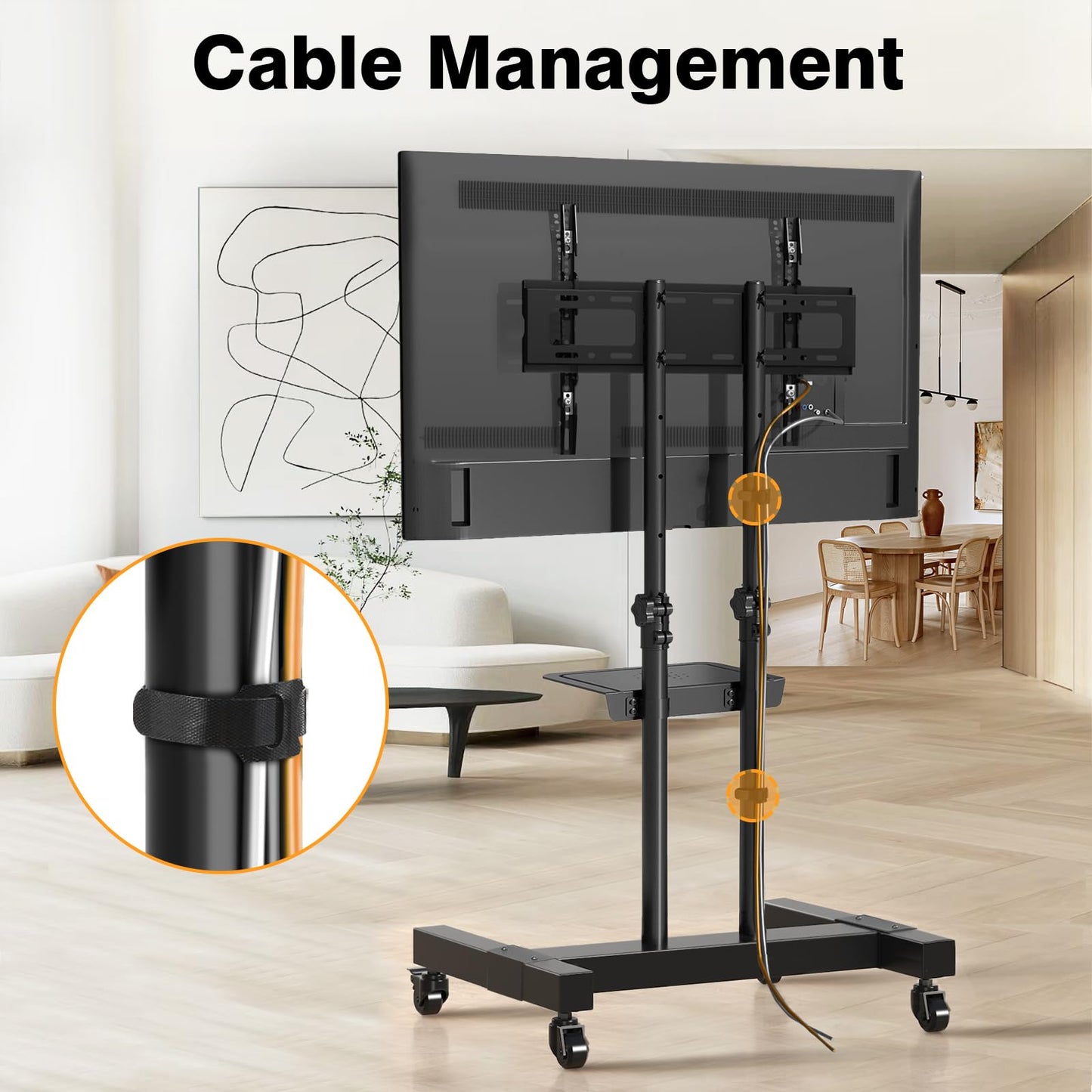 TAVR Furniture Mobile TV Stand Rolling TV Cart Floor Stand with Mount on Lockable Wheels Height Adjustable for 32-83 Inch TV Stand Flat Screen or Curved TVs Monitors Display Trolley Loading 110 lbs