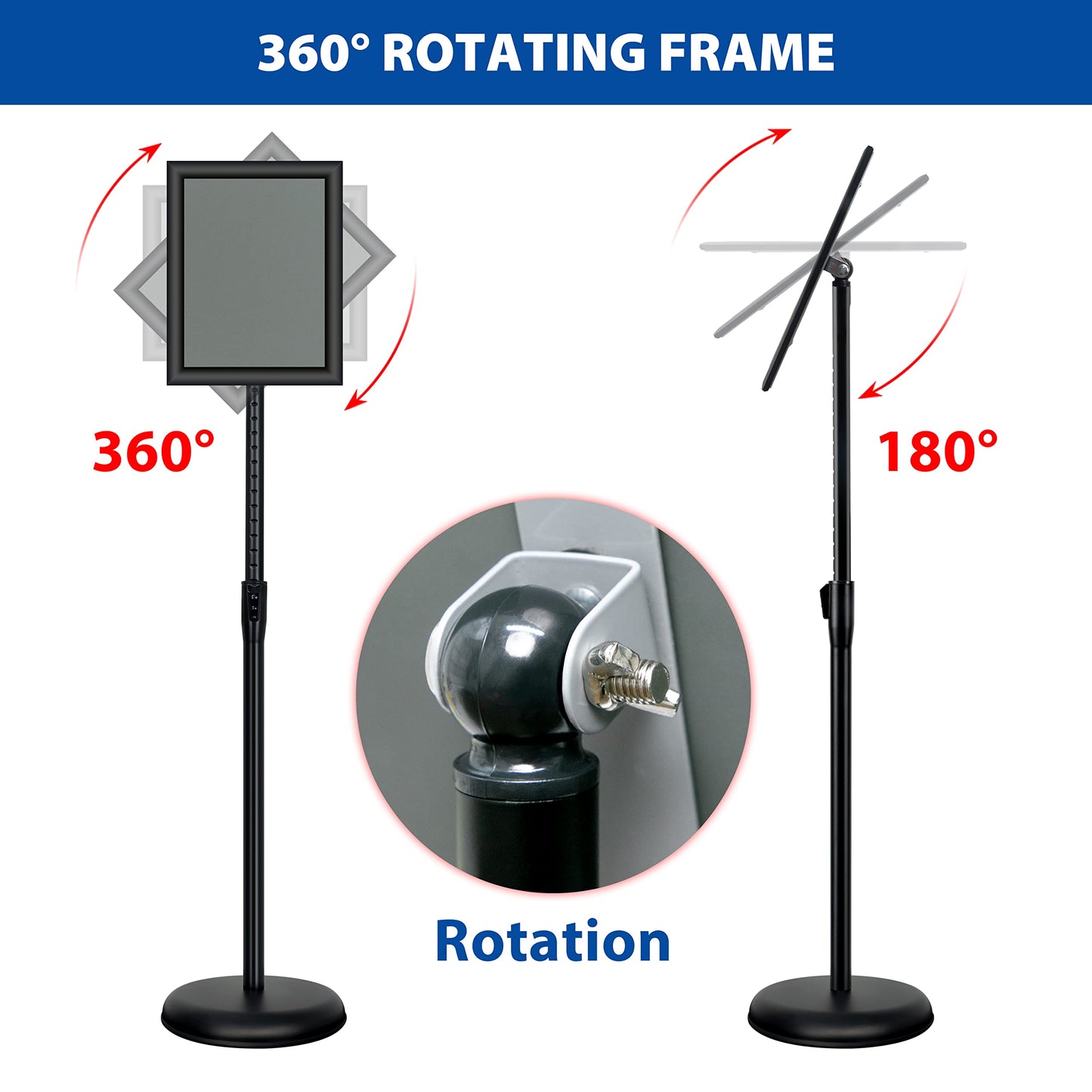 VAIIGO 6Packs 8.5x11 Inch Adjustable Pedestal Poster Sign Stand, Heavy Duty Floor Standing Sign Holder Stand Aluminum Snap Open Frame for Vertical and Horizontal View Sign Displayed(Black)