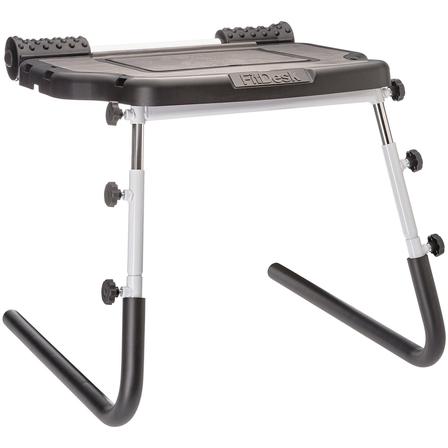FitDesk Portable Standing Desk Converter with Massage Rollers & Forearm Supports, Adjustable Height Workstation 11" to 20", Ergonomic Stand-Up Desk with Non-Scratch Grip Legs, White